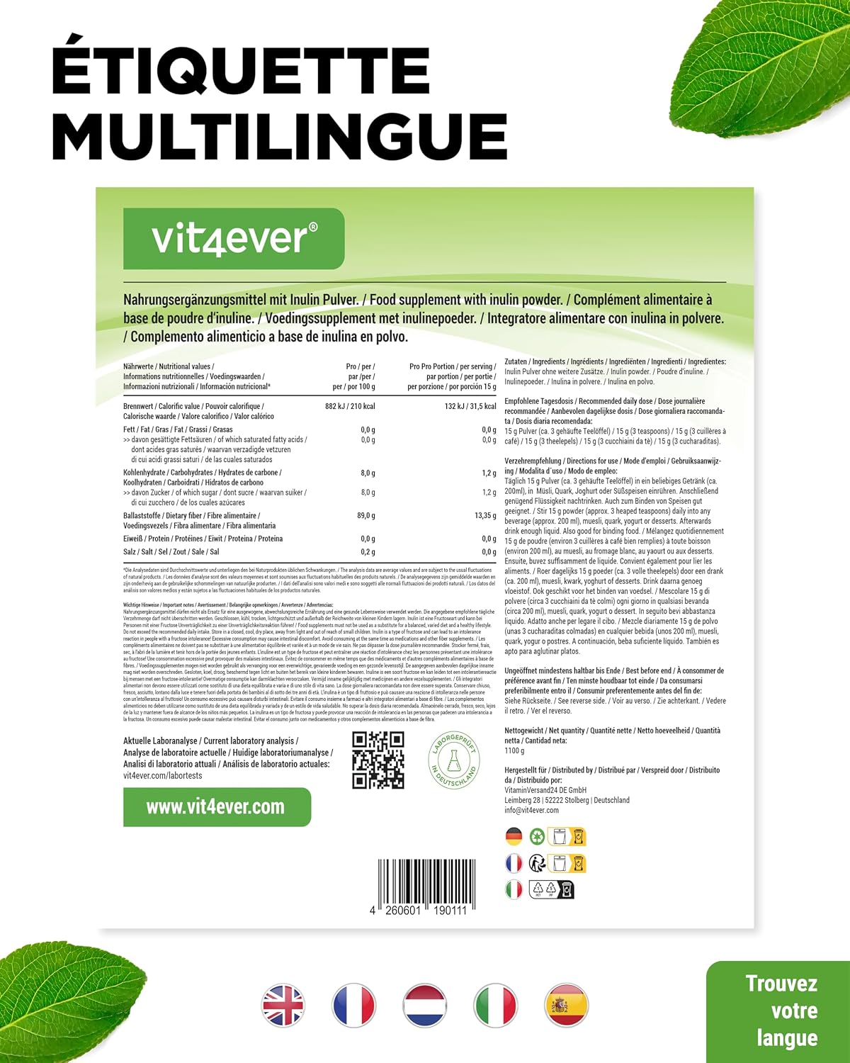 Thumbnail 5 de Poudre d'inuline prébio 1100 g - fibre élevée
