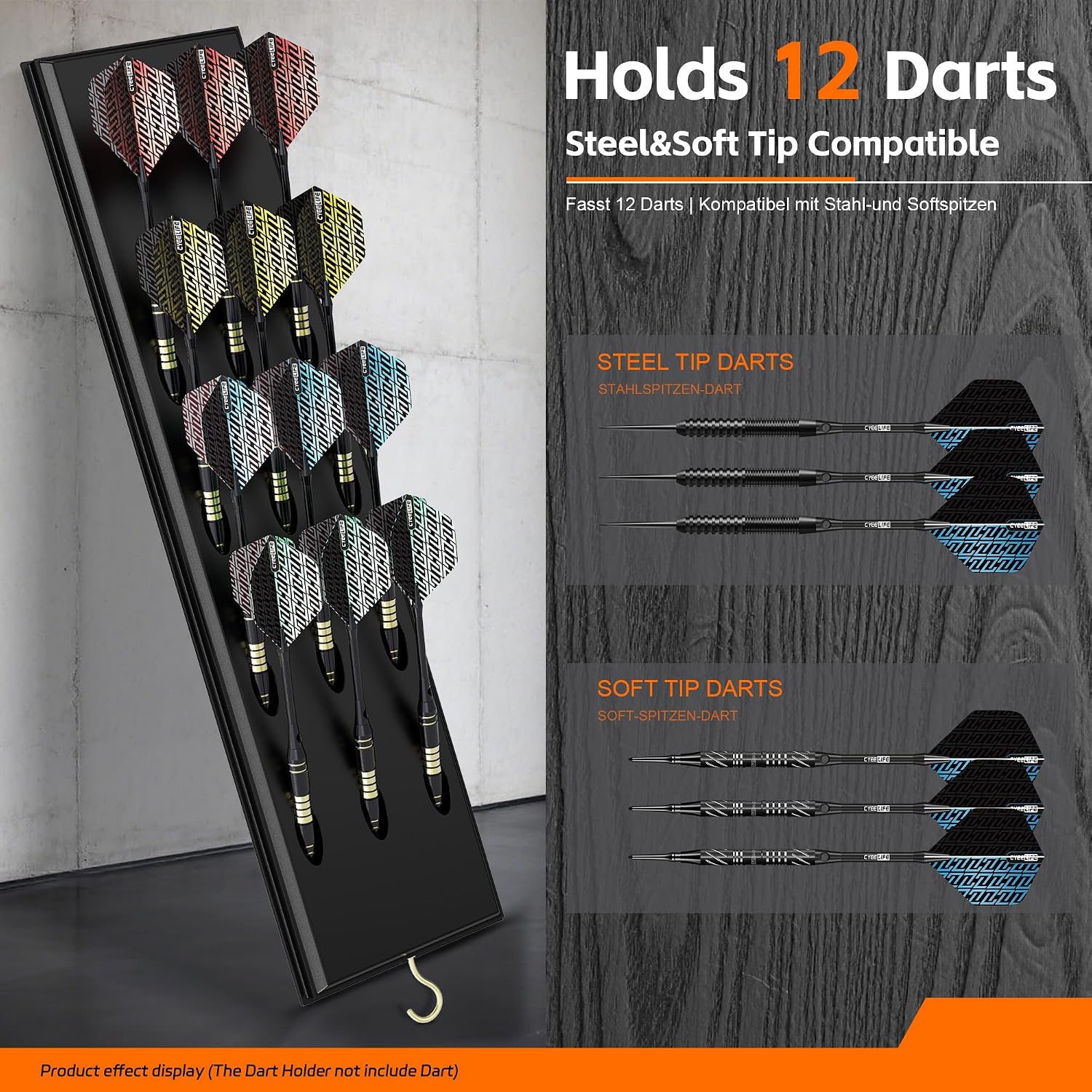 Detalle 2 de CyeeLife Dart Halter aus Holz für 12 Darts