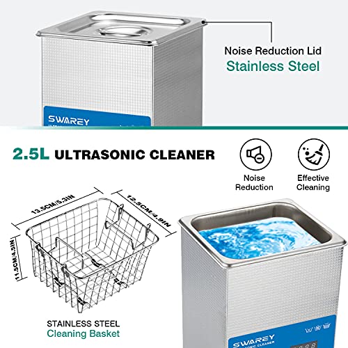Detalle de SWAREY 2.5L Ultrasonic Cleaner with Degas, Timer and Heater — Professional Cleaning for Jewellery, Glasses, Watches and More