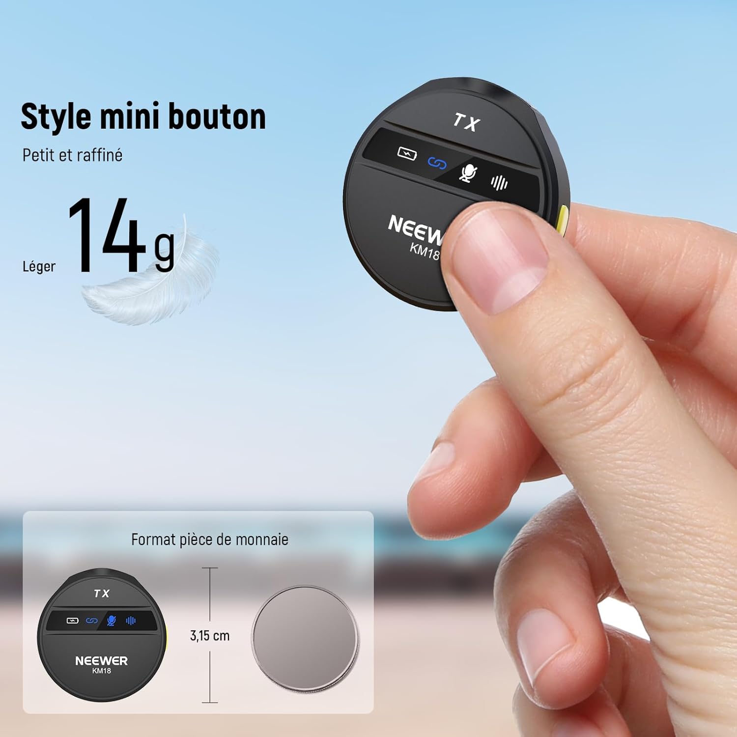 Detalle de NEEWER KM18 micro-cravate sans fil avec récepteur USB-C, boîtier de charge OTG et réduction du bruit