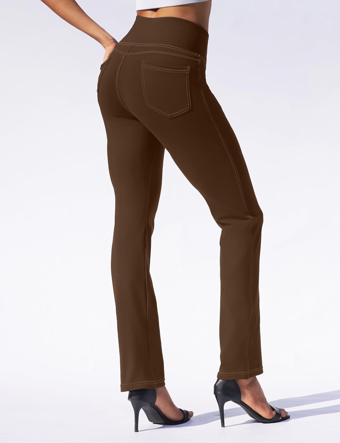 Detalle de VOOVEEYA Women's High-Waisted Straight-Leg Yoga Leggings with Pockets