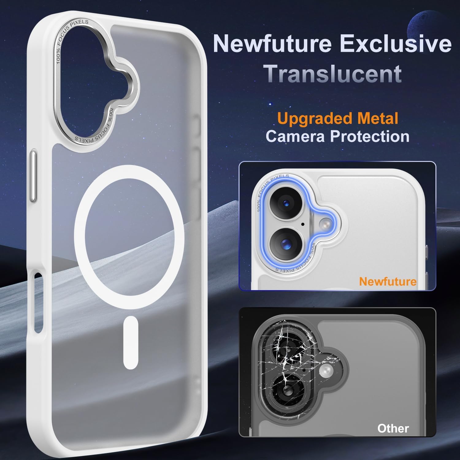 Detalle 2 de Newfuture iPhone 16 Case with Magnetic 38‑Magnet System — 13 ft Drop Protection, MagSafe Compatible, Frosted White