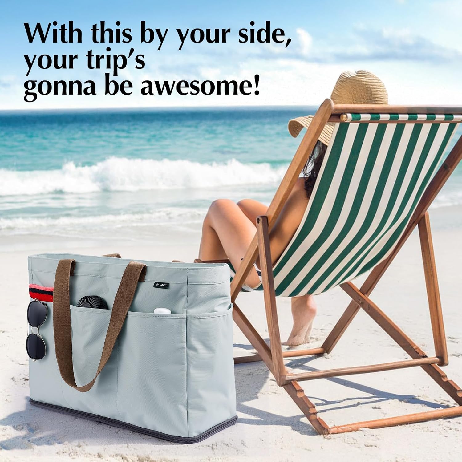 Thumbnail 6 de GAGAKU Sac de plage XXL avec compartiment isotherme et grande capacité – bleu