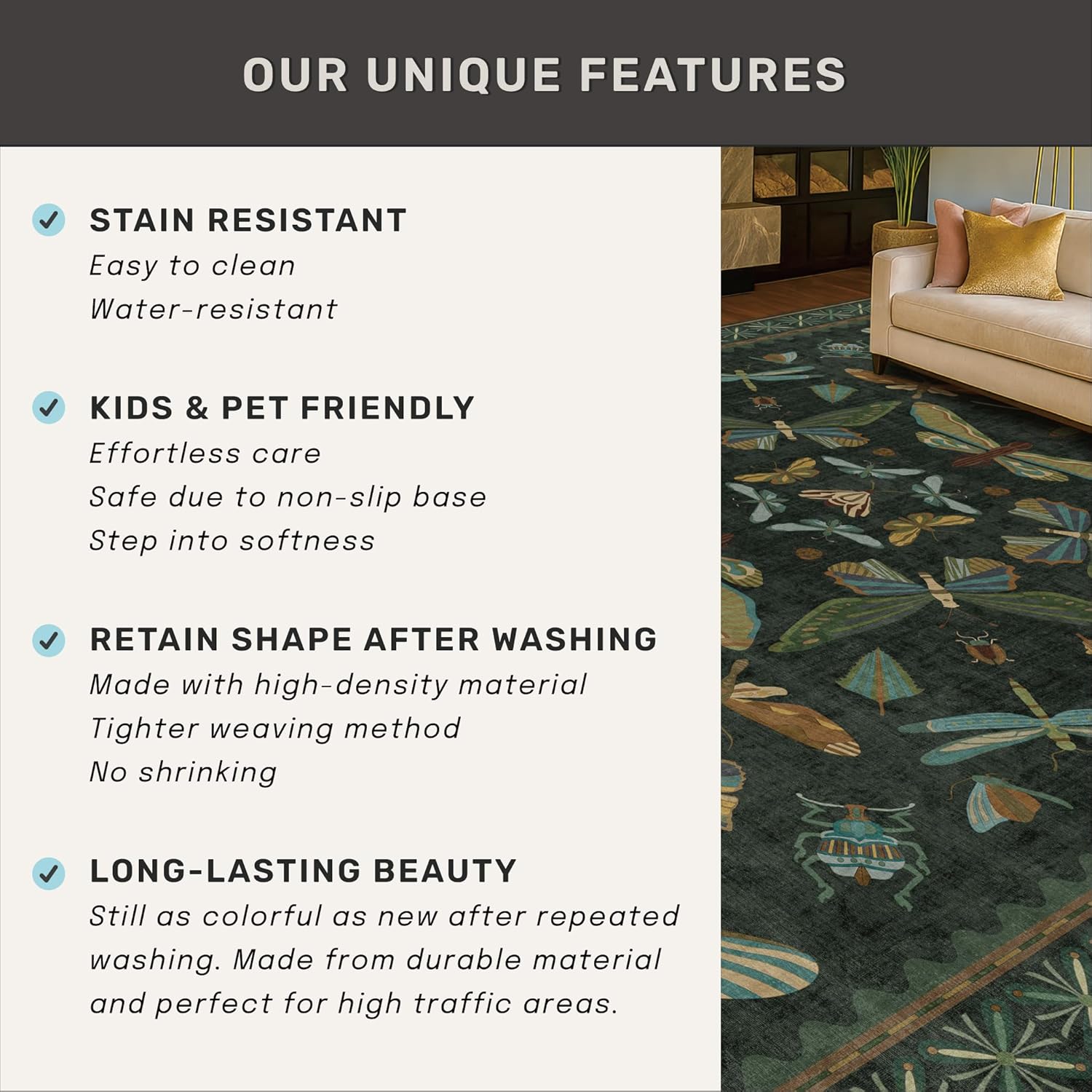 Thumbnail 6 de Hazo Haus Dark Green Insect 8x10 Area Rug