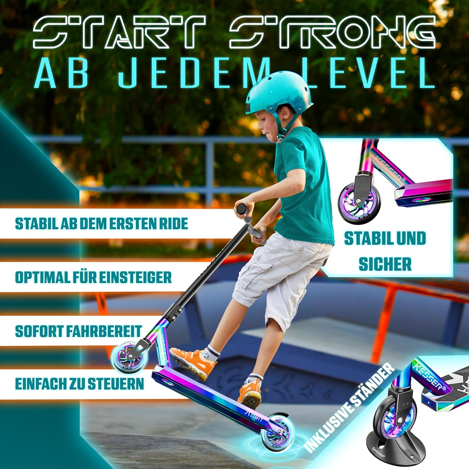 Thumbnail 2 de KESSER® Stunt Scooter X-Limit – 360° Lenkung, 100 kg Traglast, ABEC 9 Kugellager