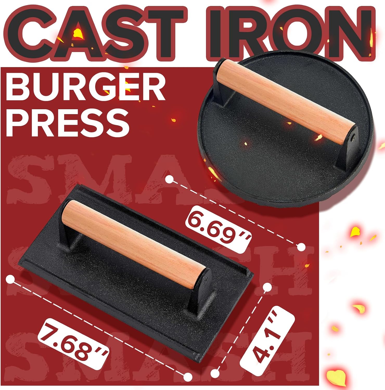 Detalle 2 de Grilliance G2005-1 Smash Burger Press Kit, Cast-Iron Round and Rectangle Presses