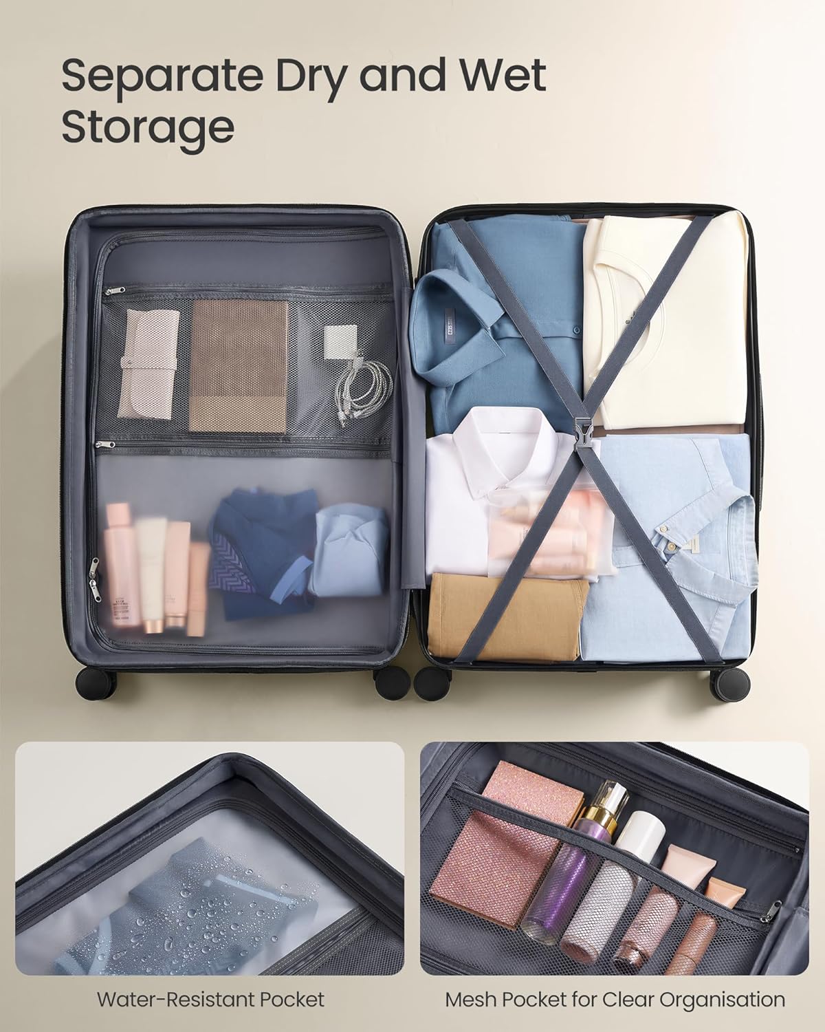 Thumbnail 6 de SONGMICS 28 Inch ABS Hard Shell Suitcase with TSA Lock and 4 Double Spinner Wheels – Ink Black