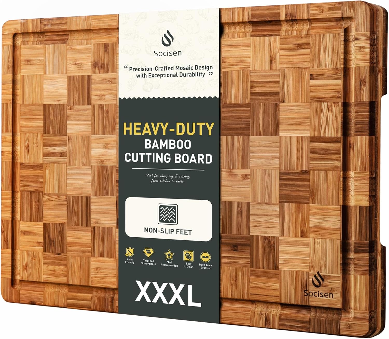 Detalle de XXX Large Bamboo Cutting Board with Non-Slip Feet