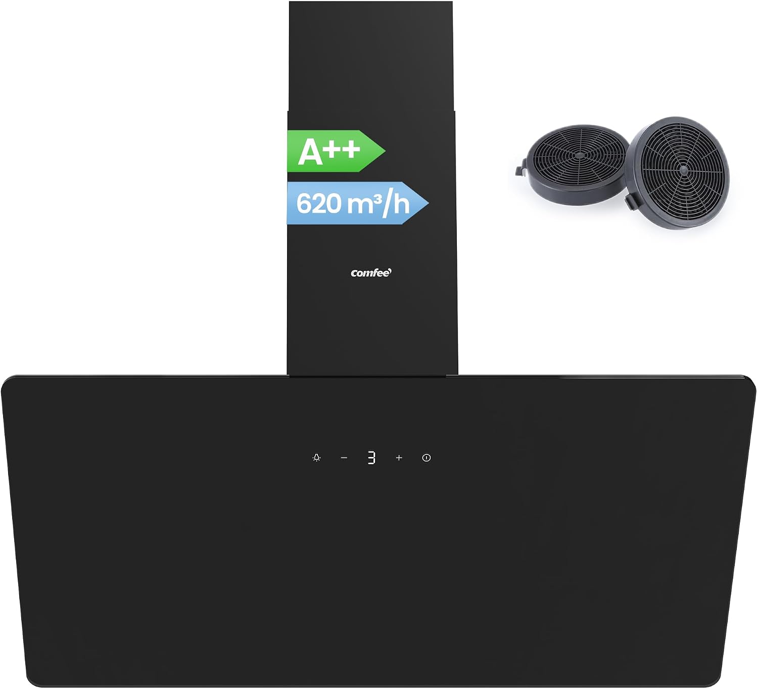 Detalle de Cappa aspirante COMFEE' CH90J64ET4A2B2-EU da 90 cm – 620 m³/h, controllo touch, bianca o nera