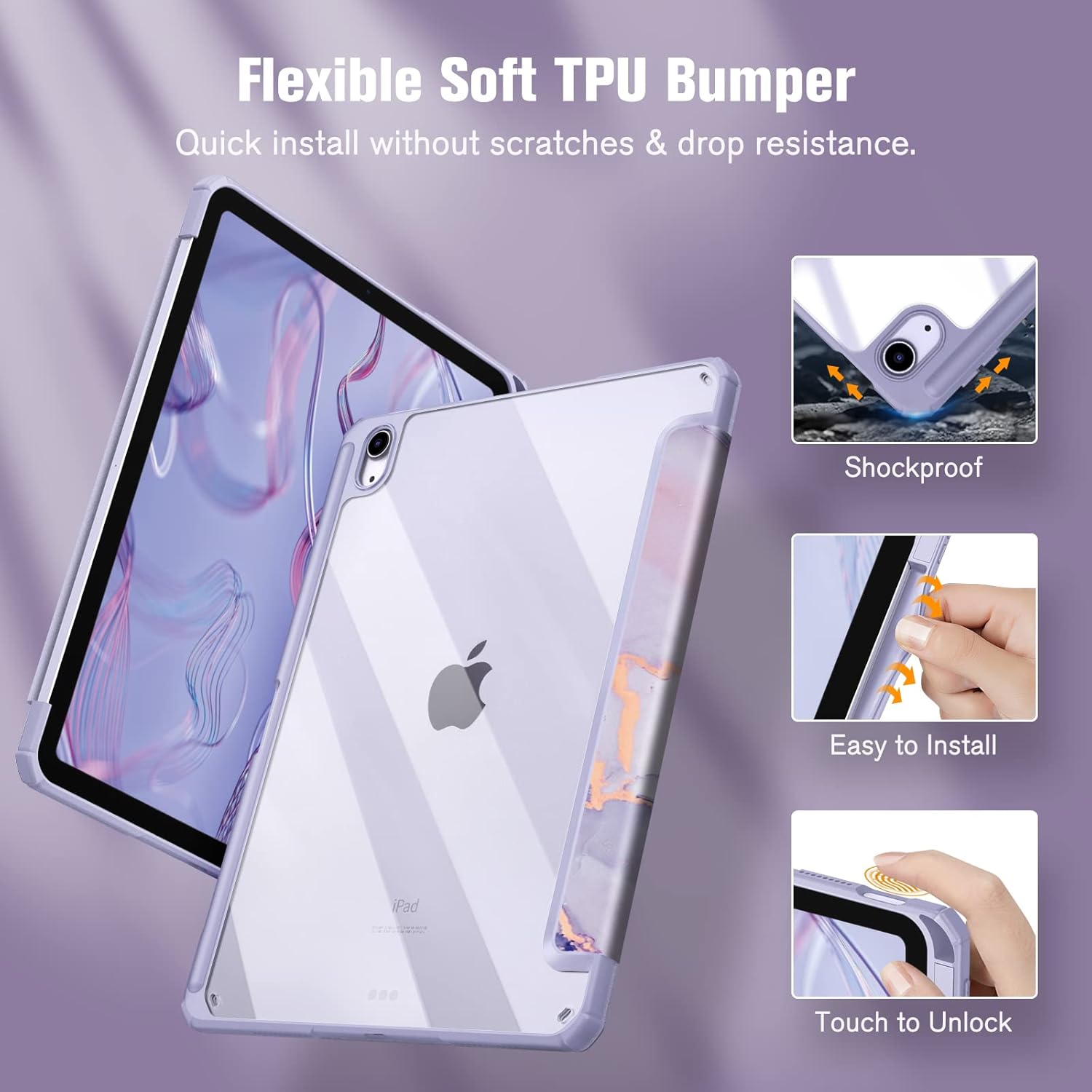 Thumbnail 5 de Fintie Hybrid Hülle für iPad Air 11 Zoll M4/M3/M2 und iPad Air 5./4. Gen – Lila Marmor