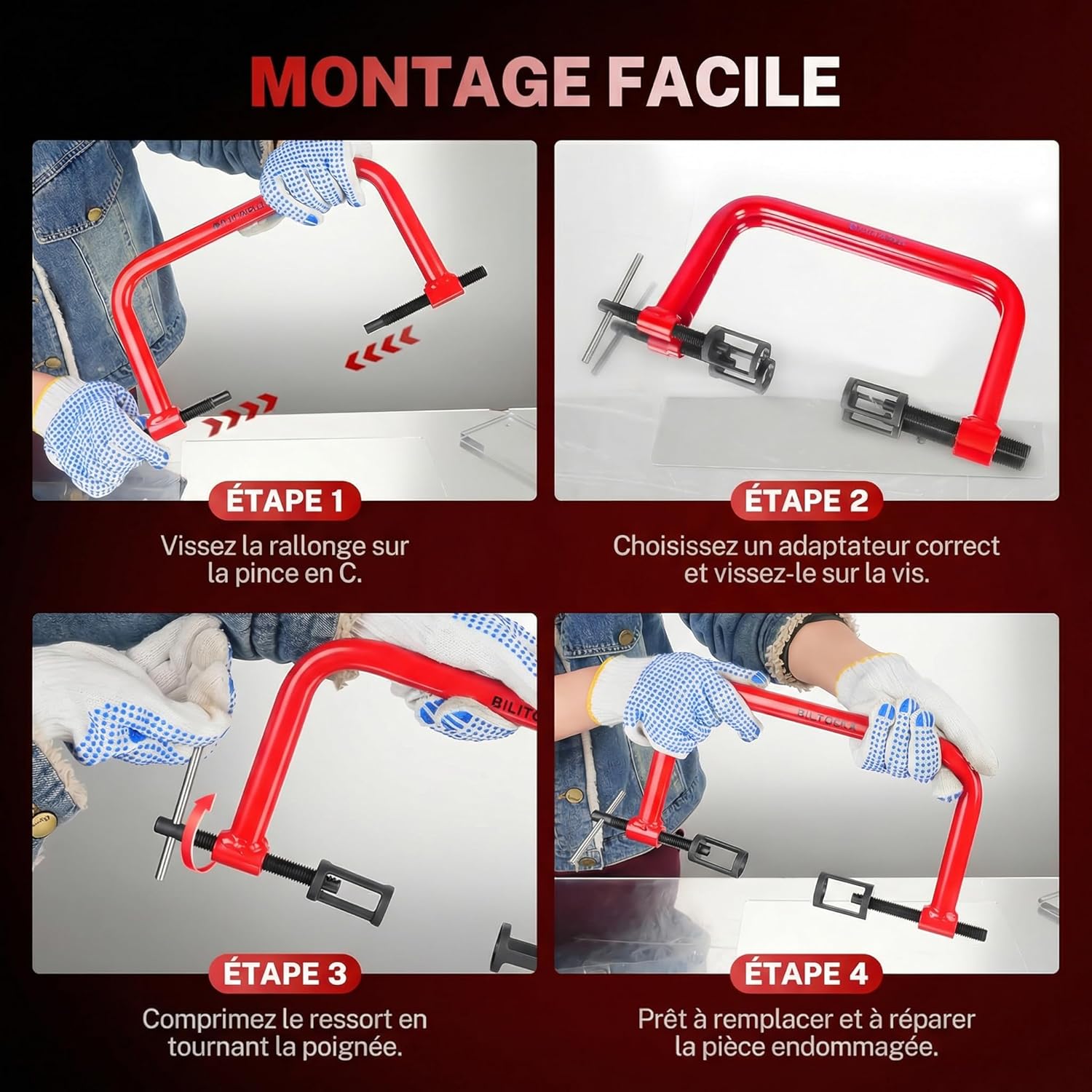 Detalle de BILITOOLS Compresseur de ressort de soupape – kit 13 outils avec pince à joint de tige et rodoirs