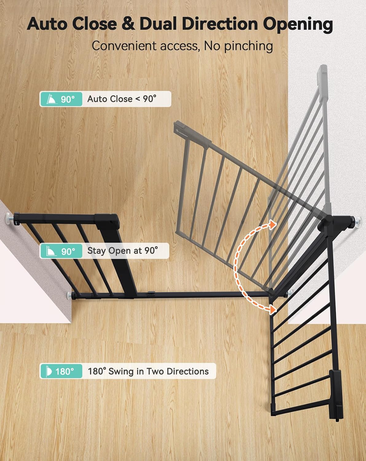 Detalle 2 de COMOMY Türschutzgitter Extra Hoch (91,5 cm) für Öffnungen 75–103 cm, zum Klemmen ohne Bohren – Schwarz