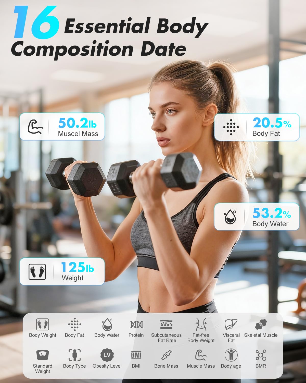 Thumbnail 1 de INSMART Scales for Body Weight: Digital Smart Bathroom Scale with 16 Body Composition Metrics