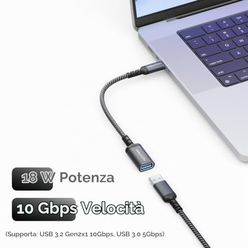 Detalle de deleyCON Adattatore USB-C a USB-A OTG 10 Gbit/s, ricarica 18 W, confezione da 2