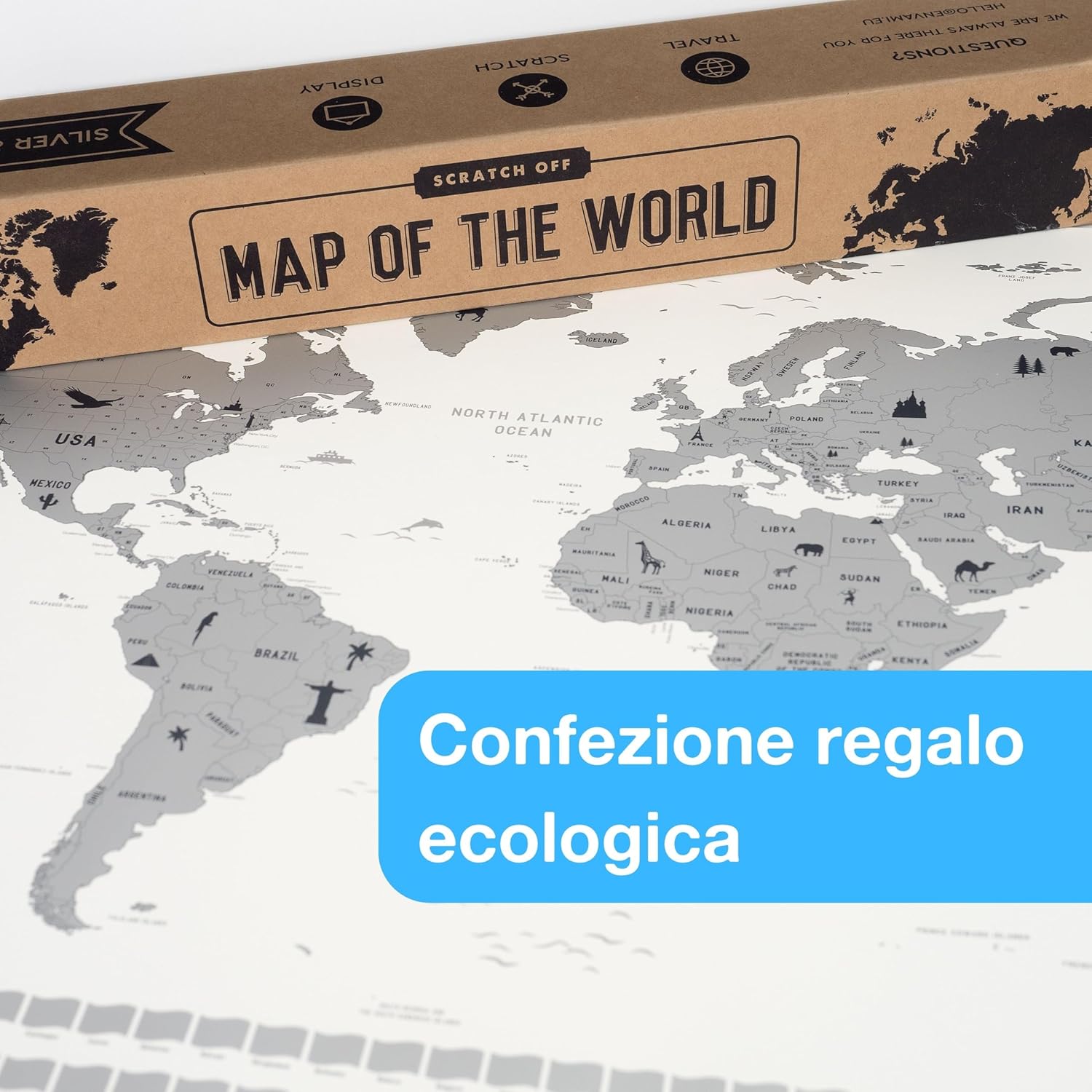 Thumbnail 4 de envami Mappa del Mondo da Grattare 68 x 43 cm – scratch off map silver metallizzato