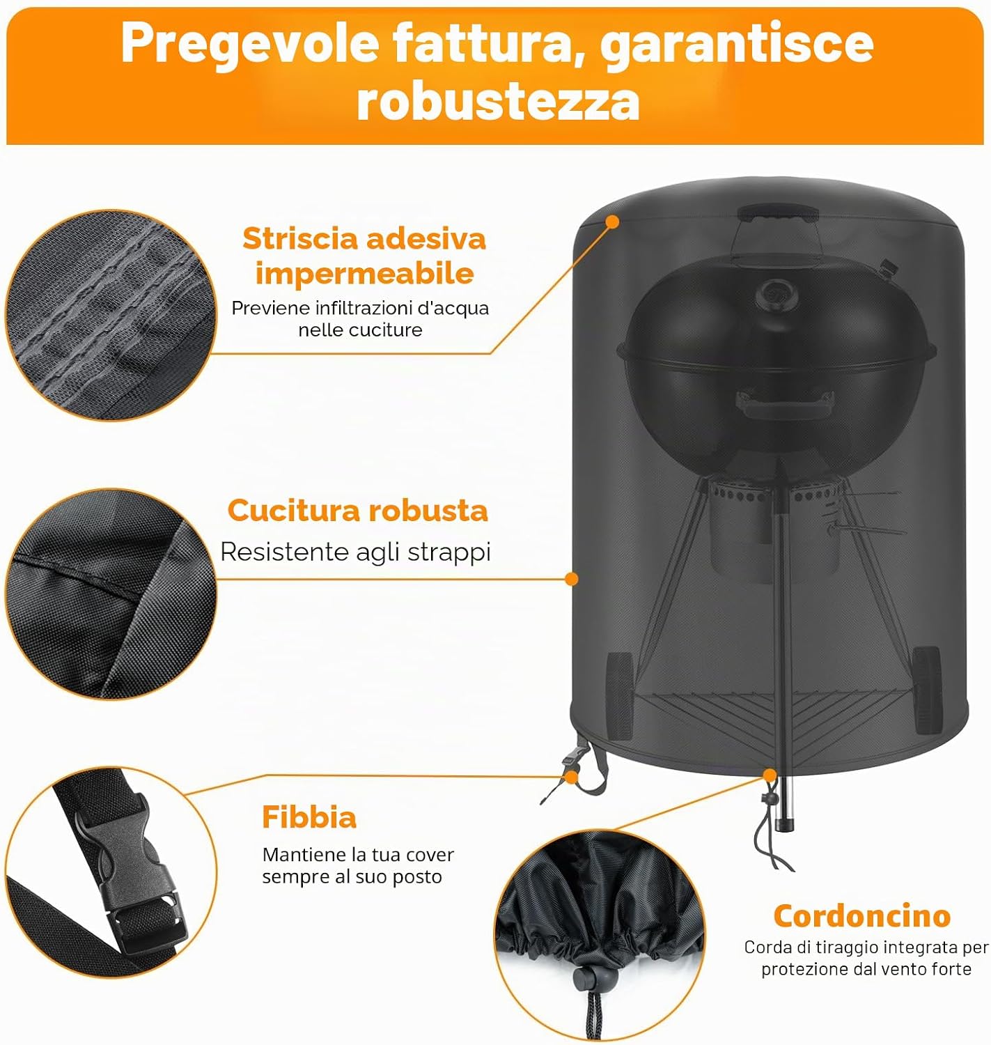 Detalle de Raweao Copertura BBQ per Weber 57cm – Copri Griglia rotonda Oxford 420D 71x68 cm