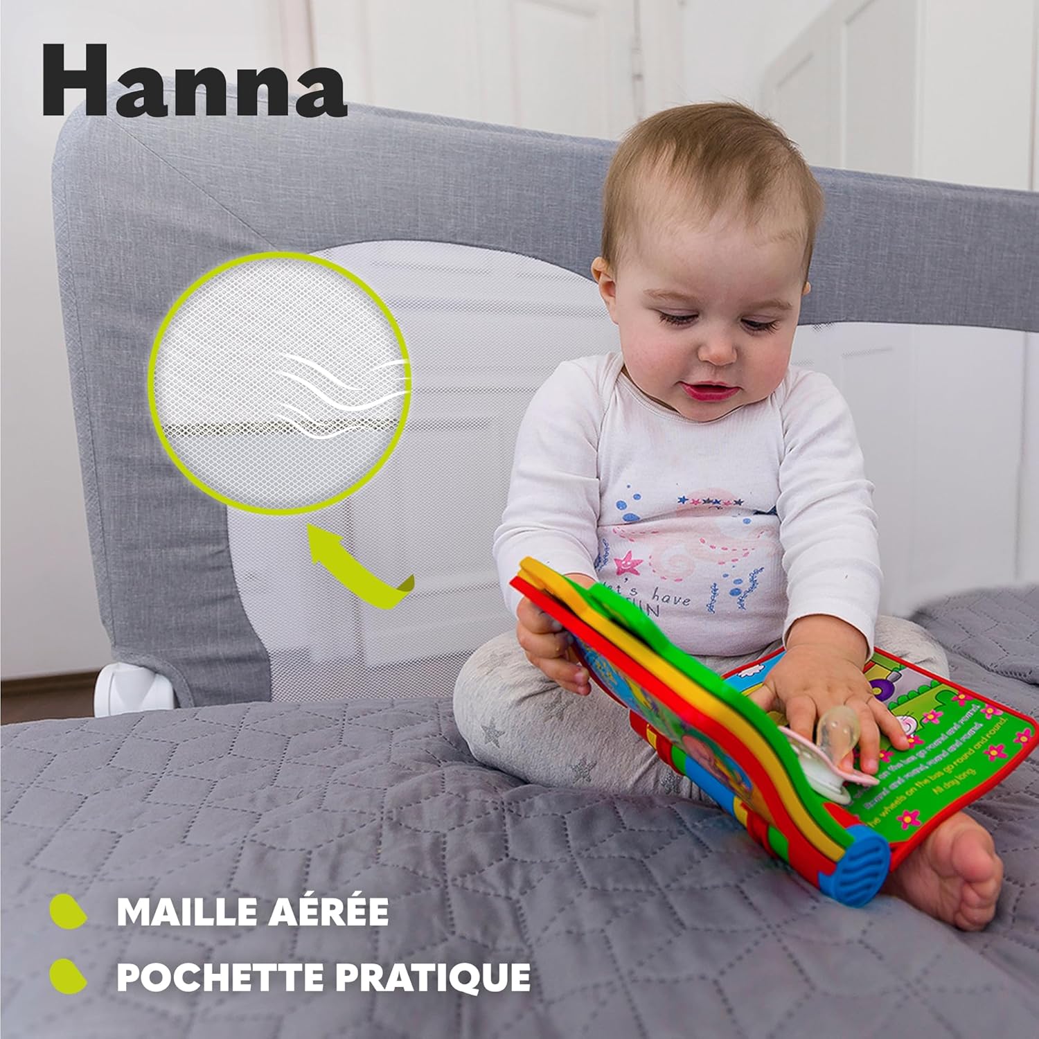 Detalle de Lionelo Hanna Barrière de lit pour enfant 150 x 65 cm – Barrière de sécurité pliable et portable