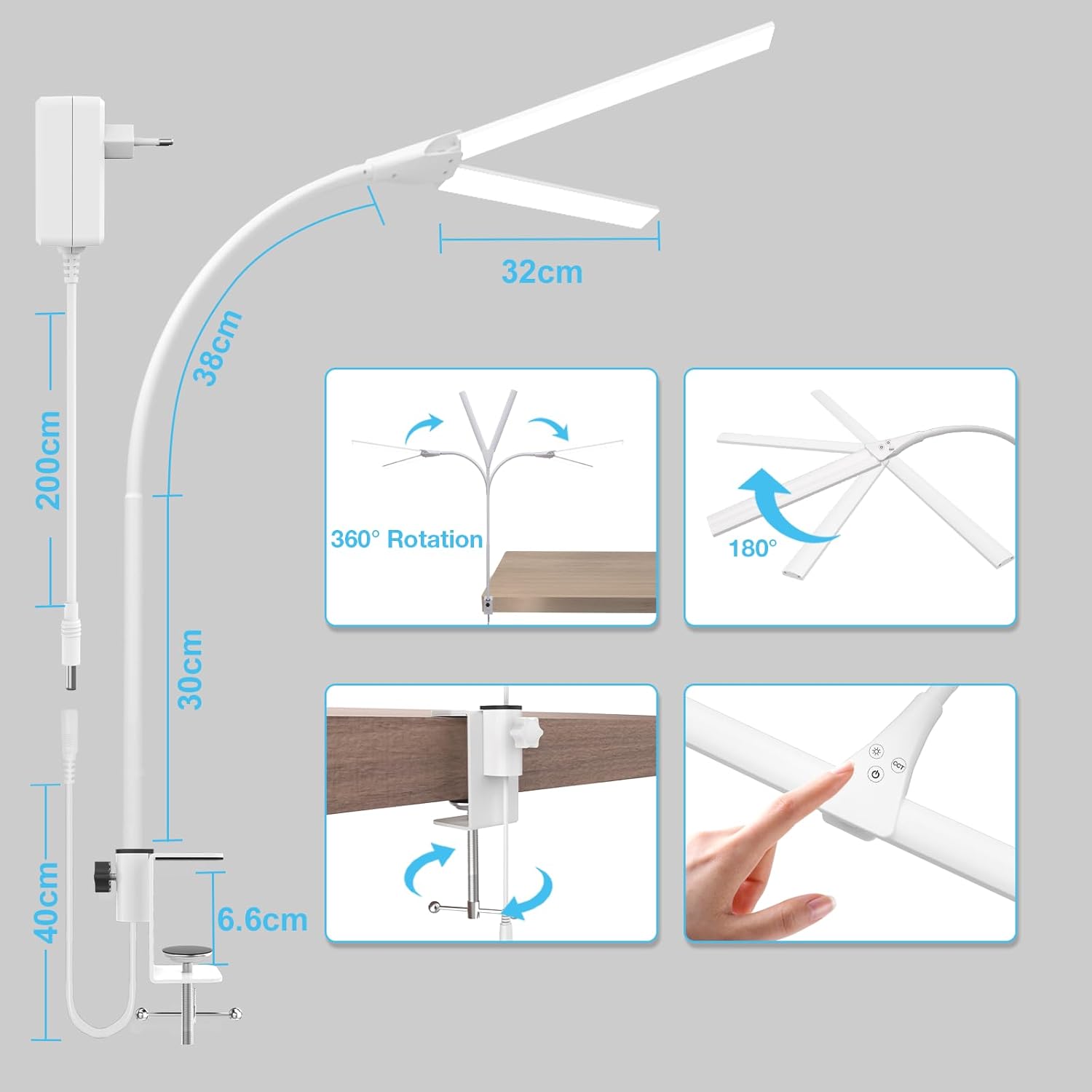 Thumbnail 6 de Hensam Schreibtischlampe LED – vielseitige Büro-Beleuchtung mit Schwanenhals und Doppelkopf-Design