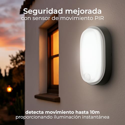 Detalle de Luceco Eco Luz LED Exterior de Mamparo con Sensor PIR – 10 W, 700 lm, 4000 K, IP54