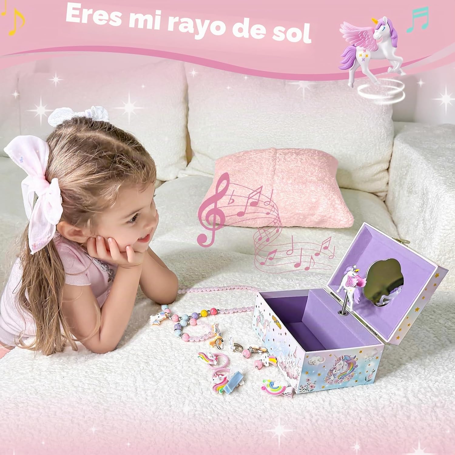 Detalle 2 de ProCase Joyero para Niñas: Organizador Musical de Joyería Infantil con Unicornio Giratorio (Rosa)