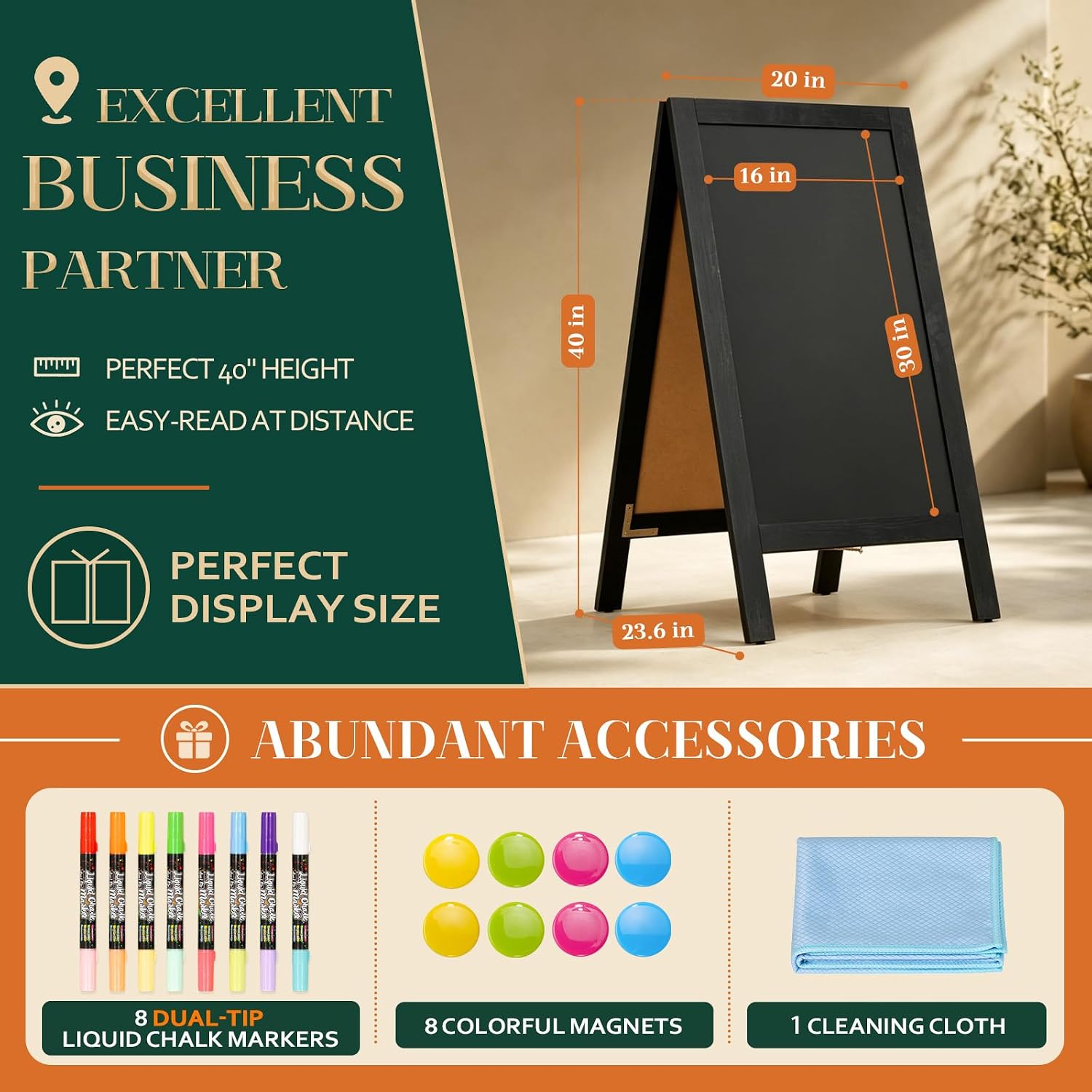 Detalle 1 de 4 THOUGHT AB-AF4020-BLACK A-Frame Magnetic Chalkboard, Double-Sided, 40 x 20 in