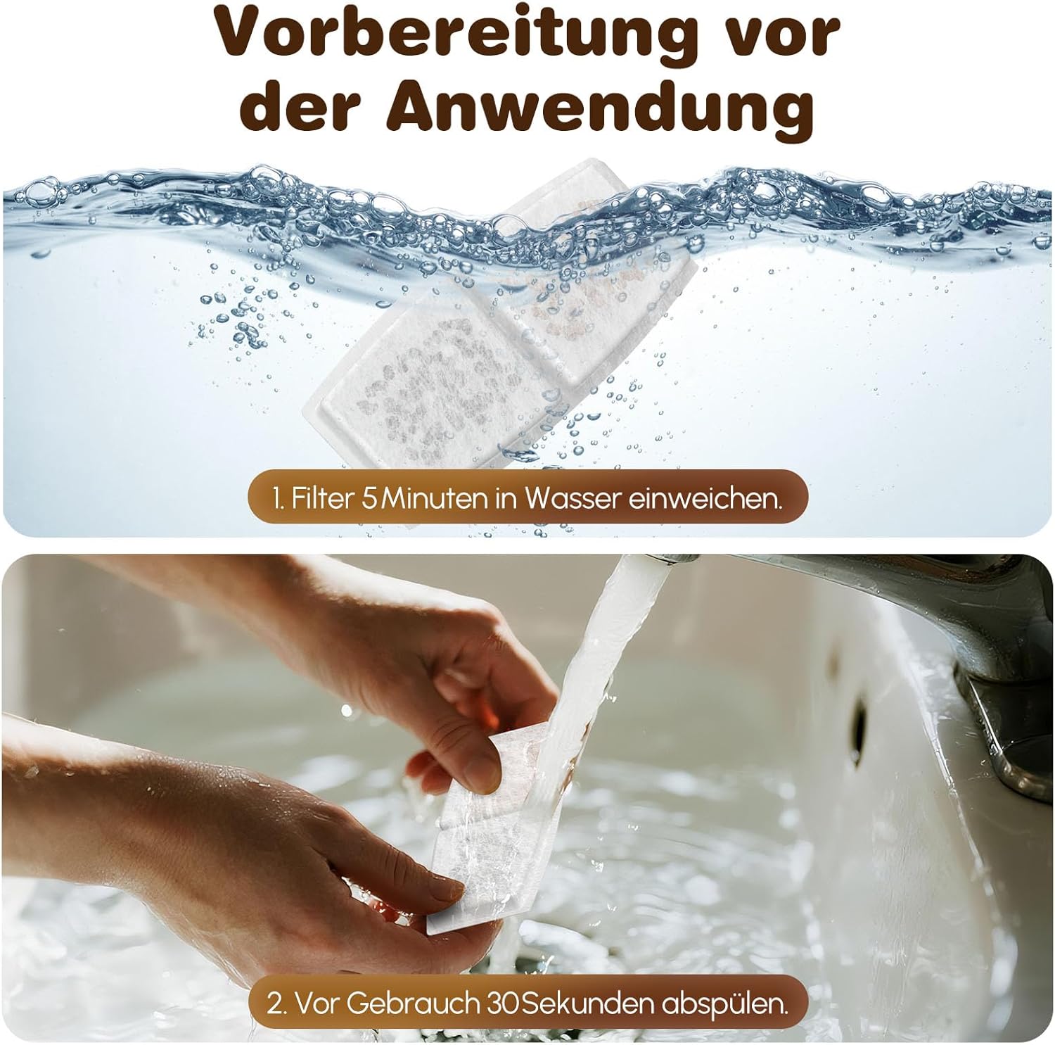 Detalle 2 de Katzenbrunnen Kabellos 8 Filter – Filterset mit 6 Aktivkohlefiltern & 2 Schwammfiltern für Katzenbrunnen