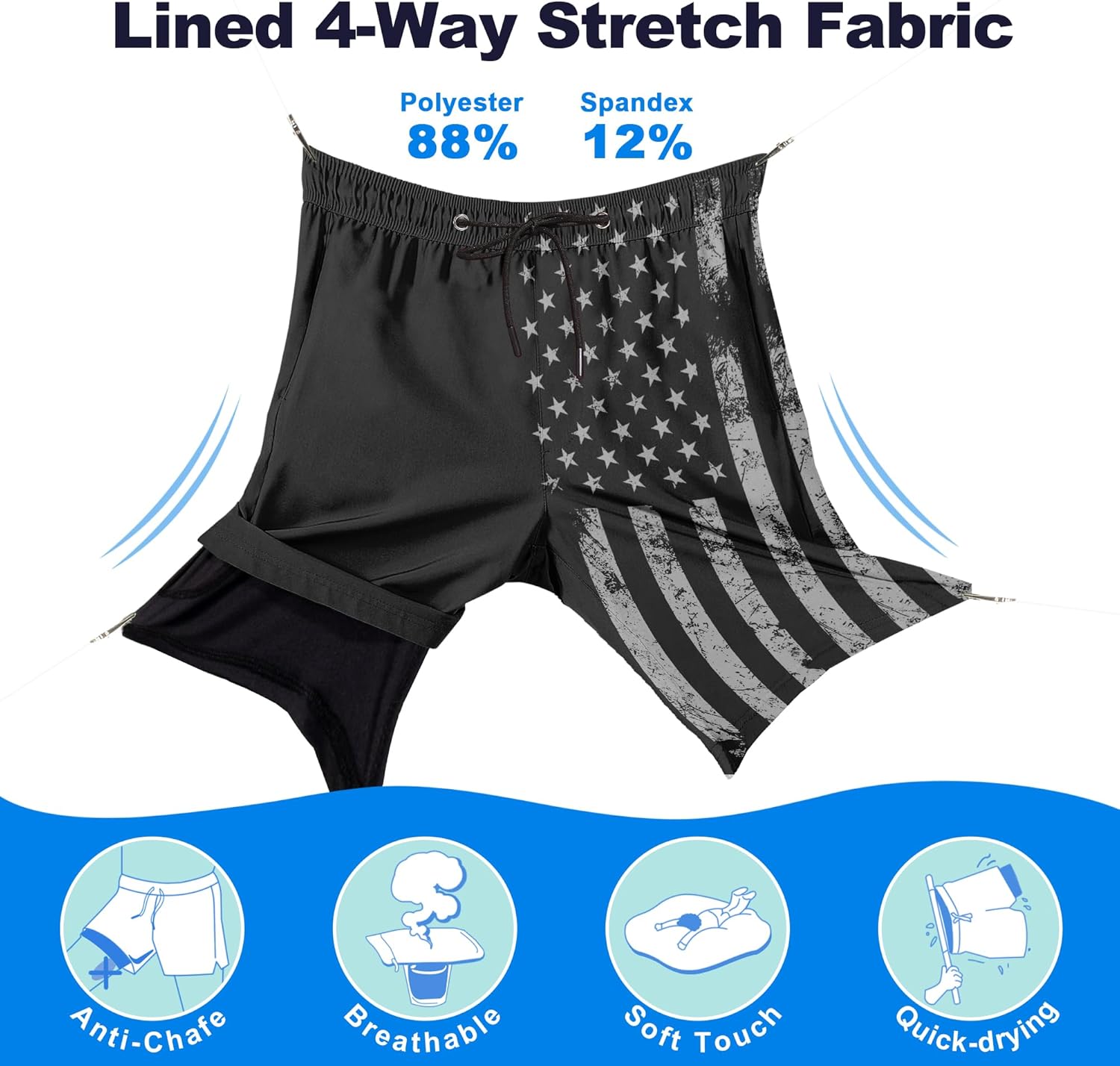 Detalle 2 de FT FENTENG 9" Big & Tall 2-in-1 Swim Trunks with Compression Liner