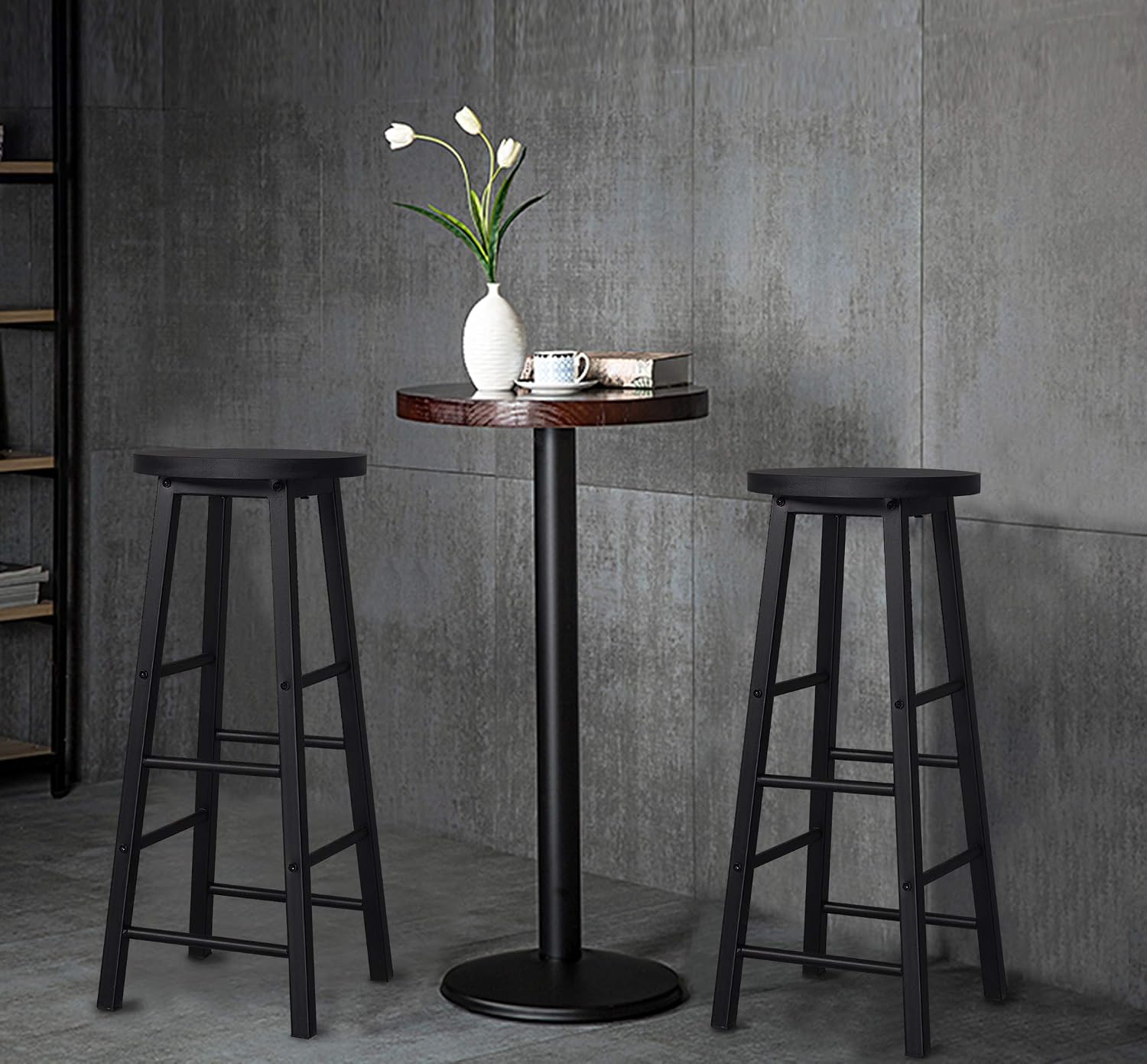 Detalle 2 de WOLTU Barhocker-Set (4er) mit Fußstütze, 71 cm Höhe – Barstuhl aus stabilem Metallgestell in Schwarz