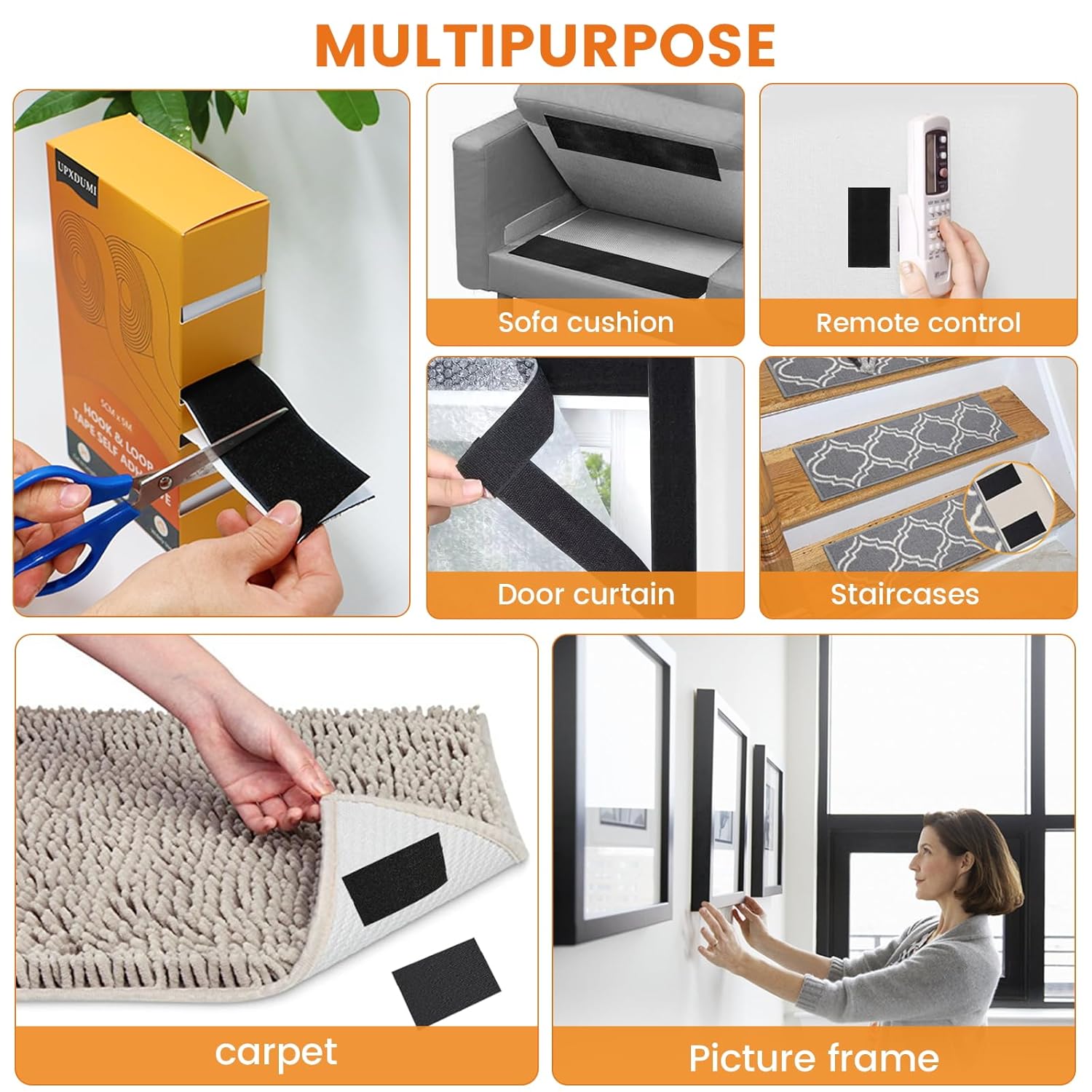 Thumbnail 3 de UPXDUMI Hook and Loop Tape (50mm x 5m) – strong self-adhesive double-sided strips for home, carpet, and more