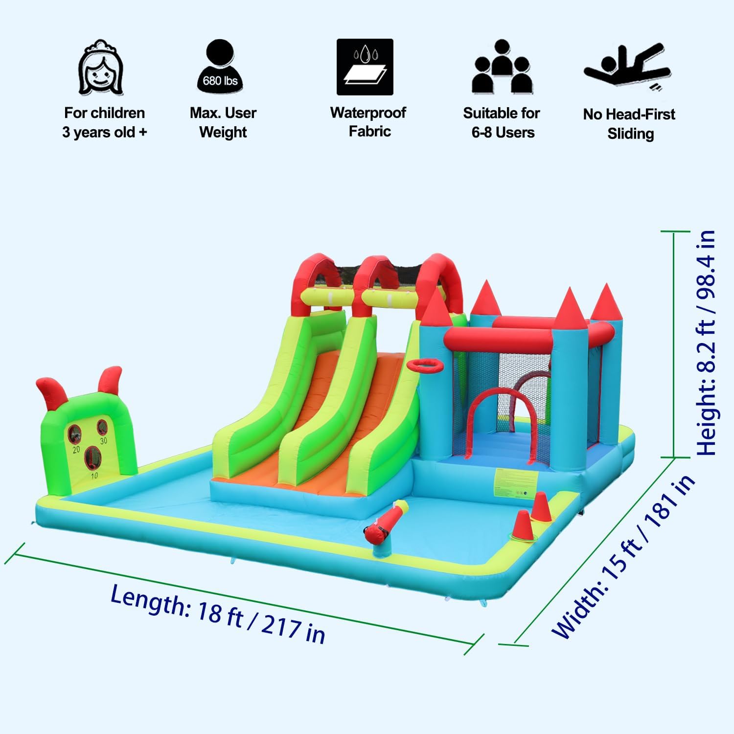 Detalle de JOOLOOG Inflatable Water Slide Park 18x15FT Mega Water Park