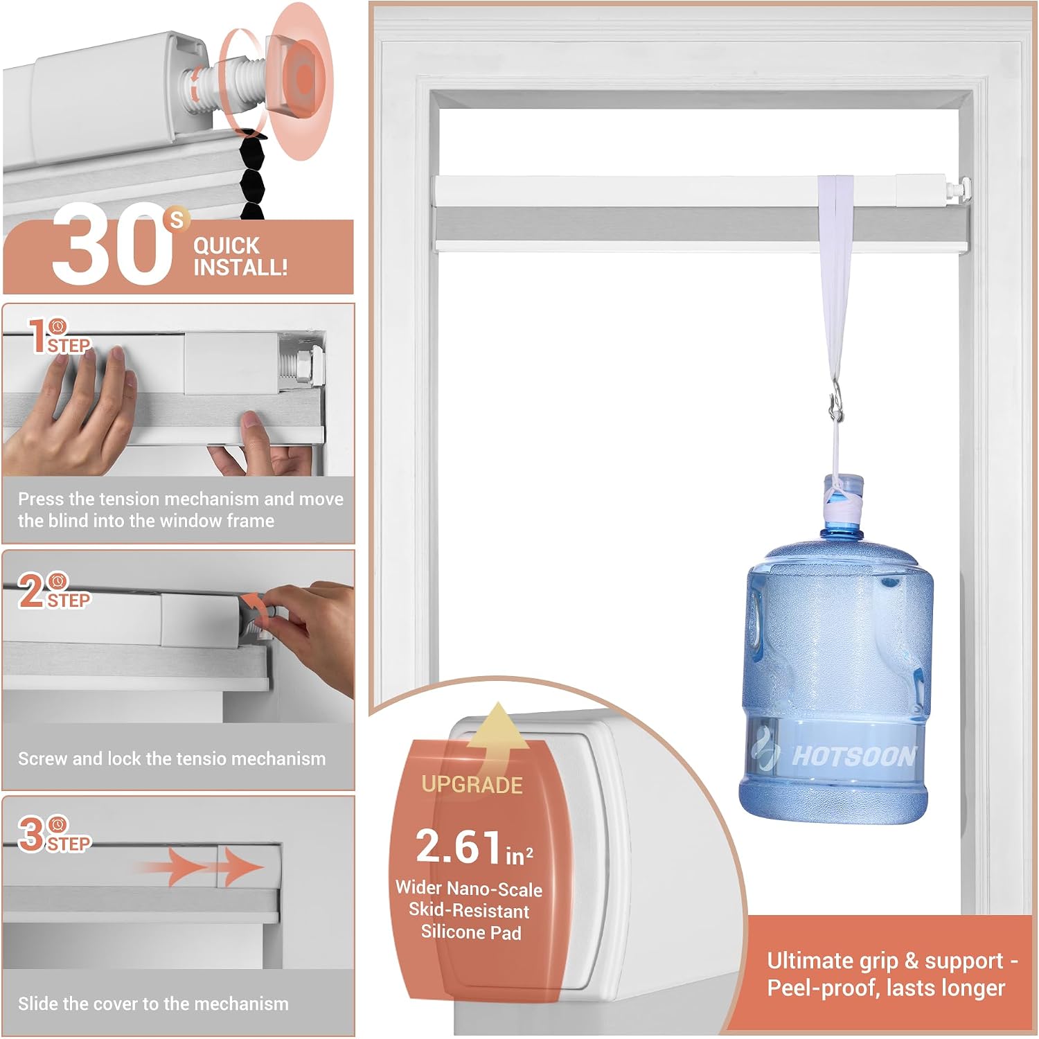 Detalle 2 de HOTSOON No-Drill Cellular Shade, 32" x 48", Cordless, Light-Filtering White