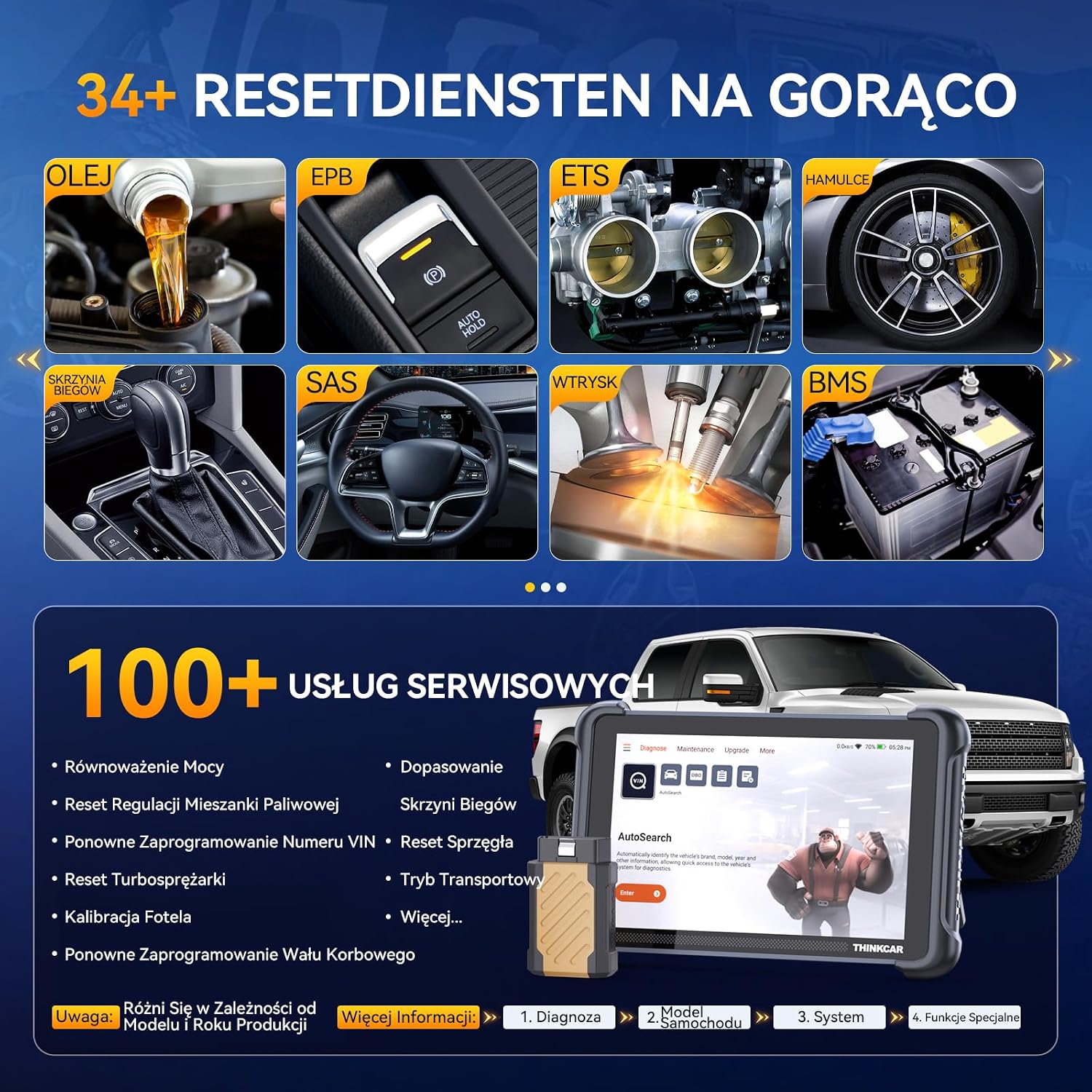 Detalle de thinkcar TCDE-ThinkScan 689BT – tester OBD2, ekran 8 cali i Bluetooth