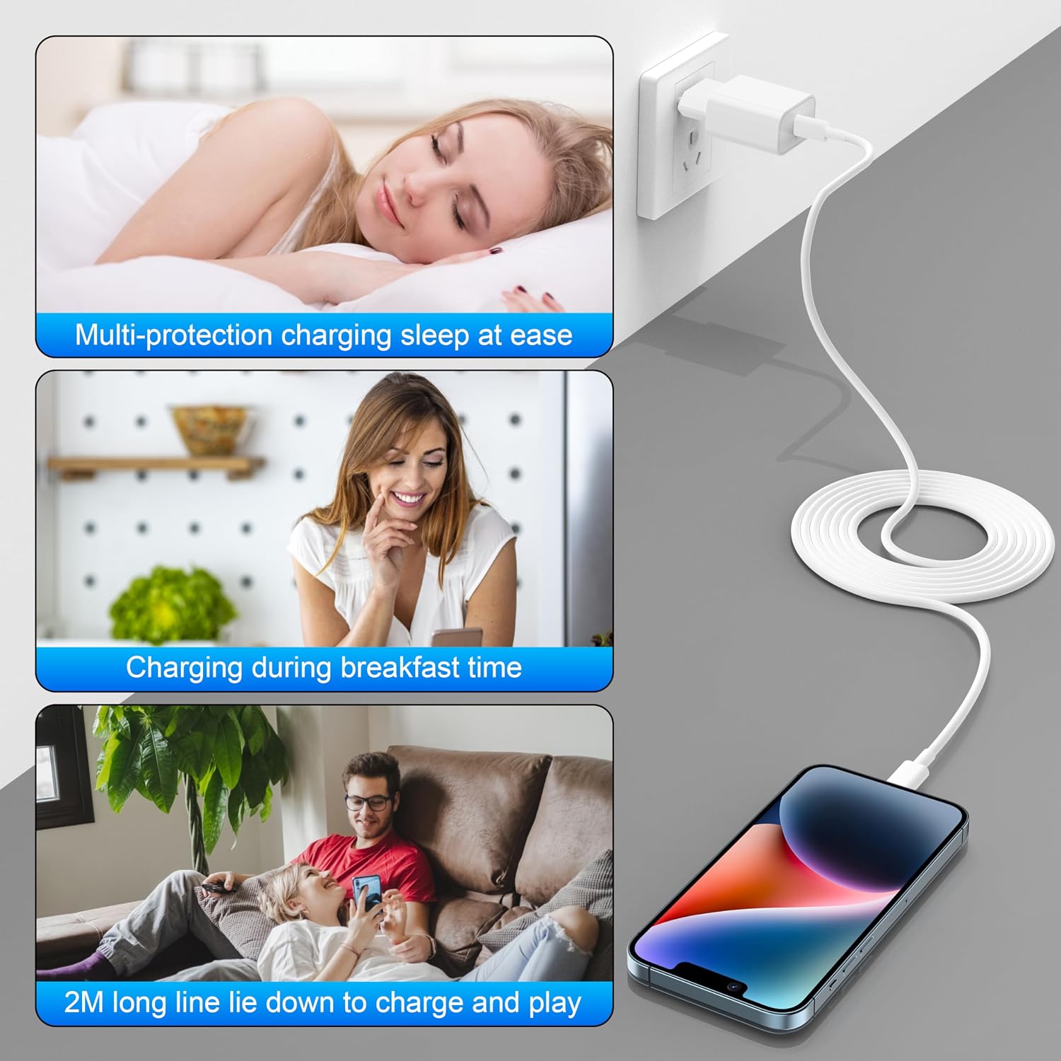 Detalle de iPhone Schnellladegerät mit 2 m USB-C Kabel und 20W Adapter – kompatibel mit iPhone 14/13/12/11 sowie iPad