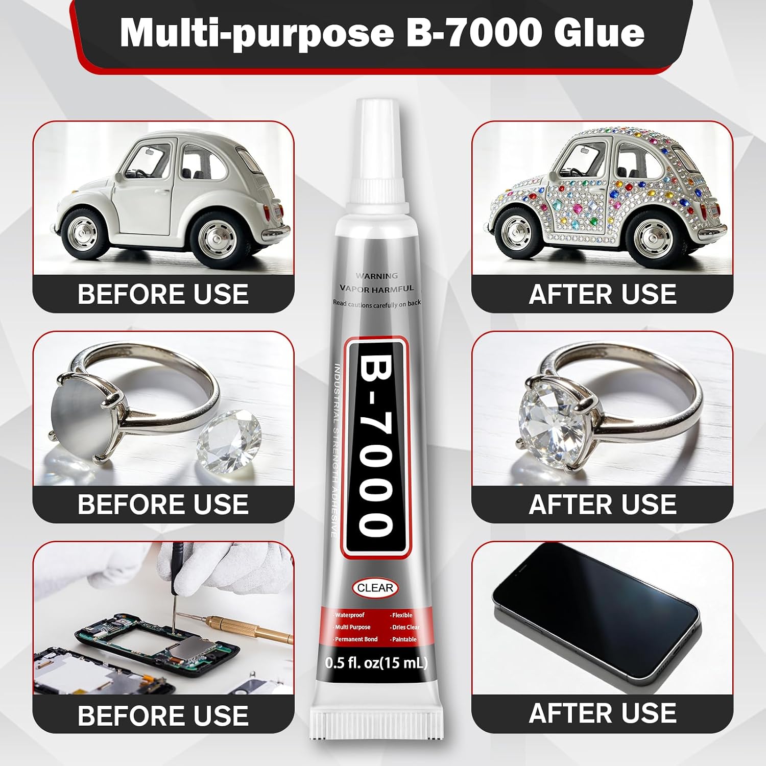 Thumbnail 2 de B7000 Craft Glue 15ml 12-Pack – Premium Clear Adhesive for Rhinestones, Nail Art, Jewelry & DIY