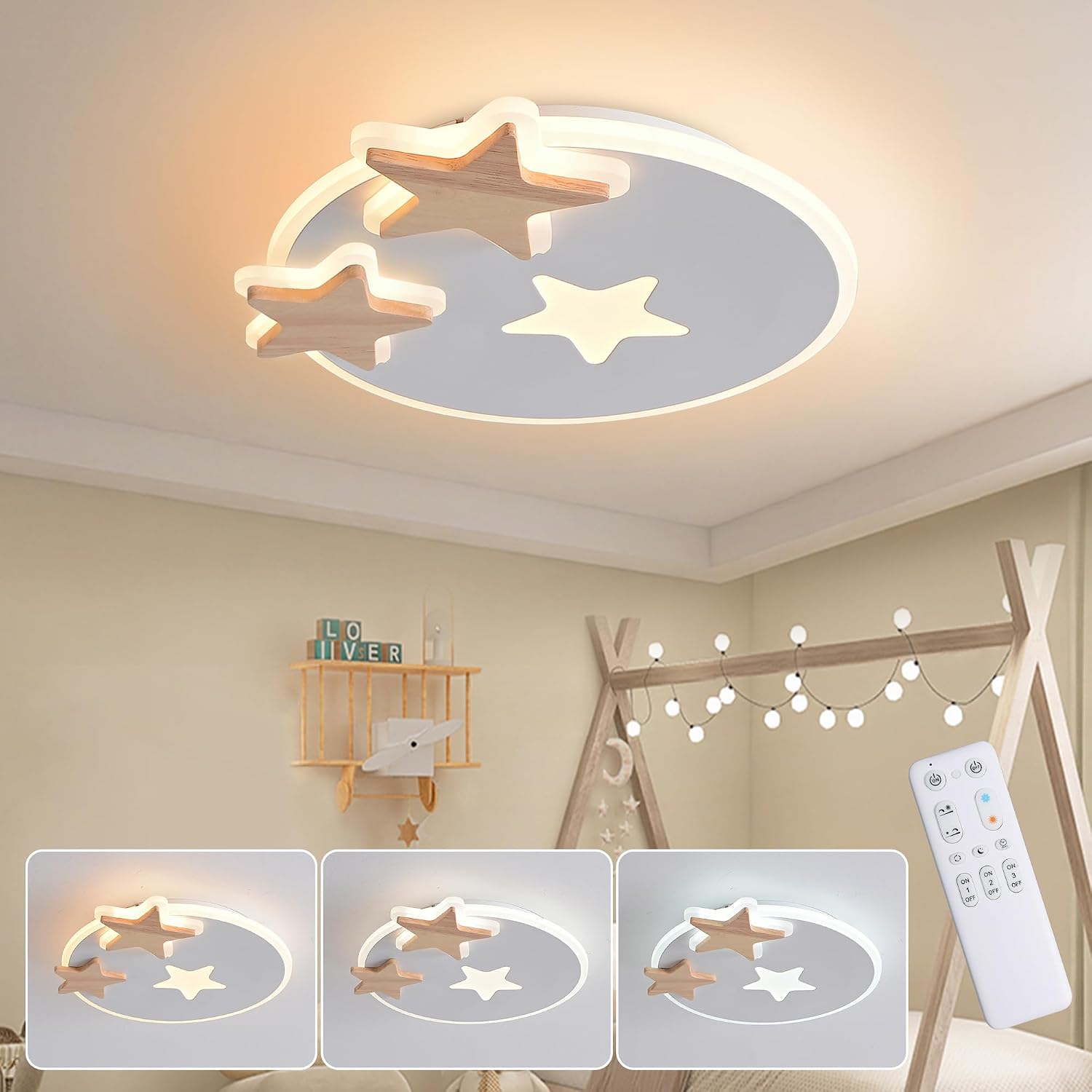 Detalle de YUEEU 32CM 3000K - 6000K led-plafondlamp in stervorm, dimbaar met afstandsbediening