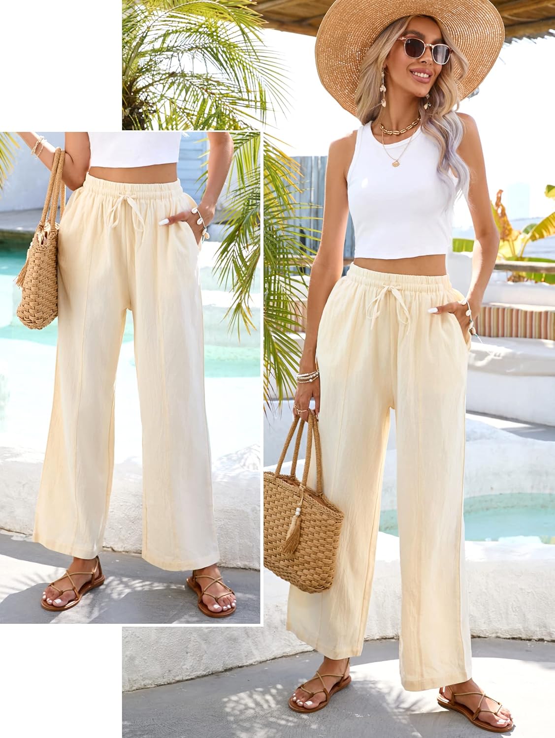 Detalle 2 de Famulily Summer Cotton Linen Trousers for Women UK