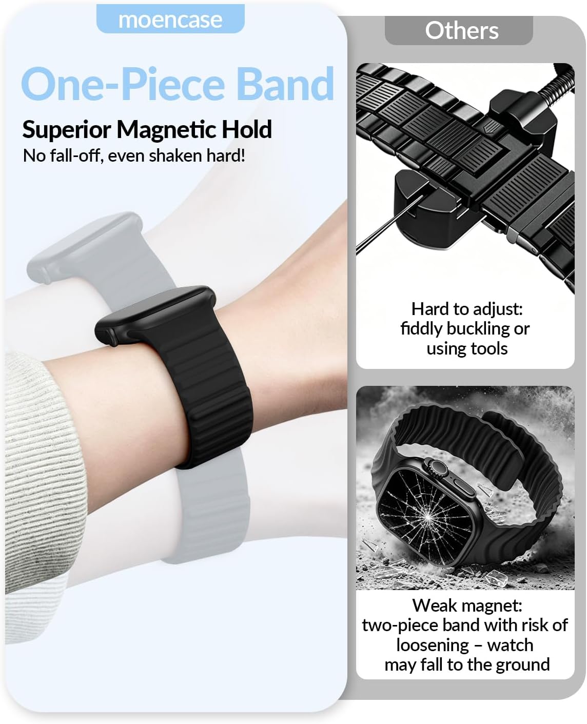 Detalle de moencase Magnetic Silicone Sport Band for Apple Watch, Black