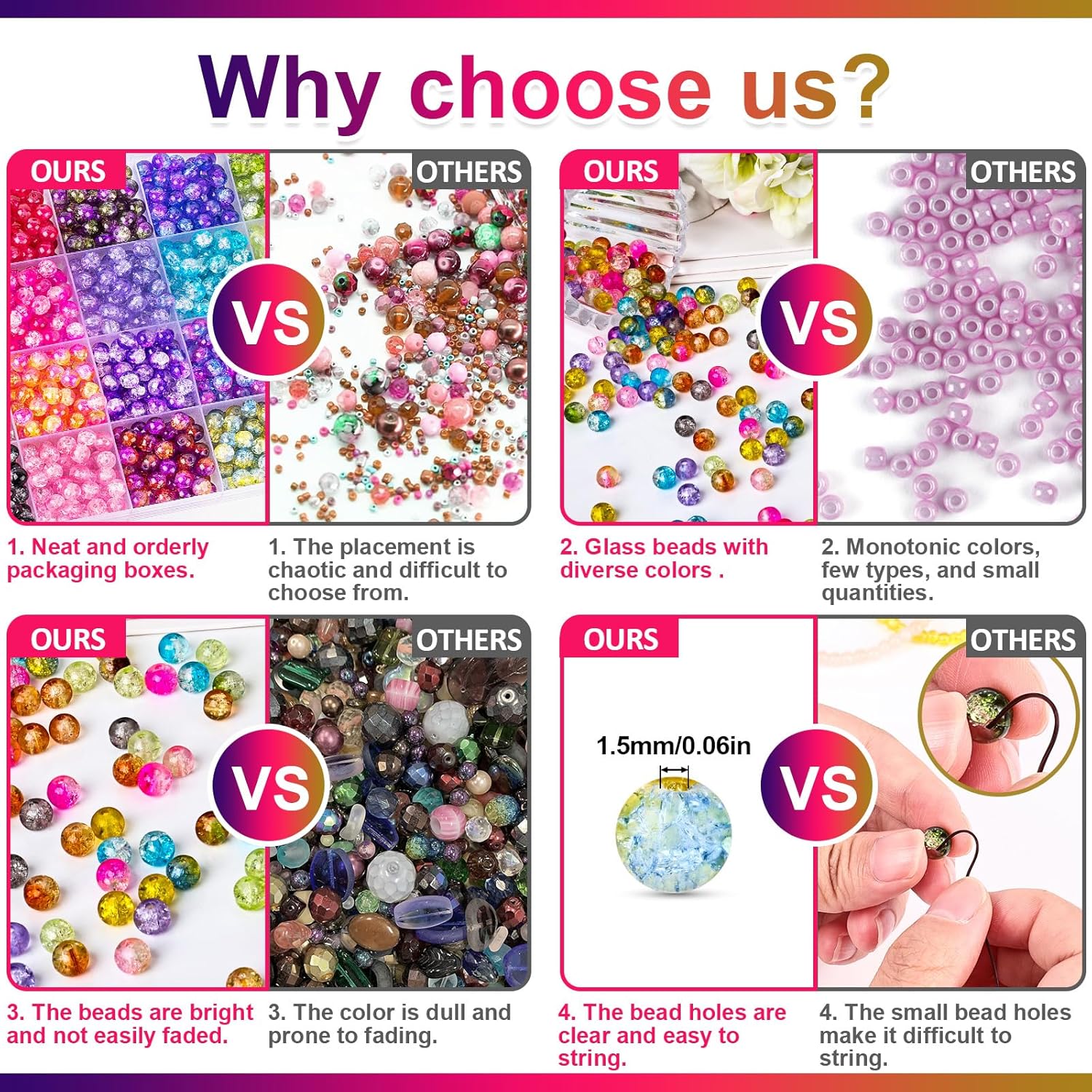 Detalle de XSEINO About 1200+ PCS 6mm Cracked Style Glass Beads Bracelet Making Kit