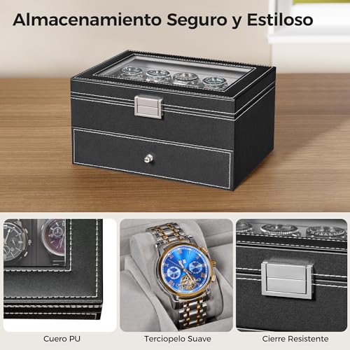 Thumbnail 7 de BEWISHOME Caja de Relojes ESSH04B: estuche con 20 compartimentos y tapa de cristal