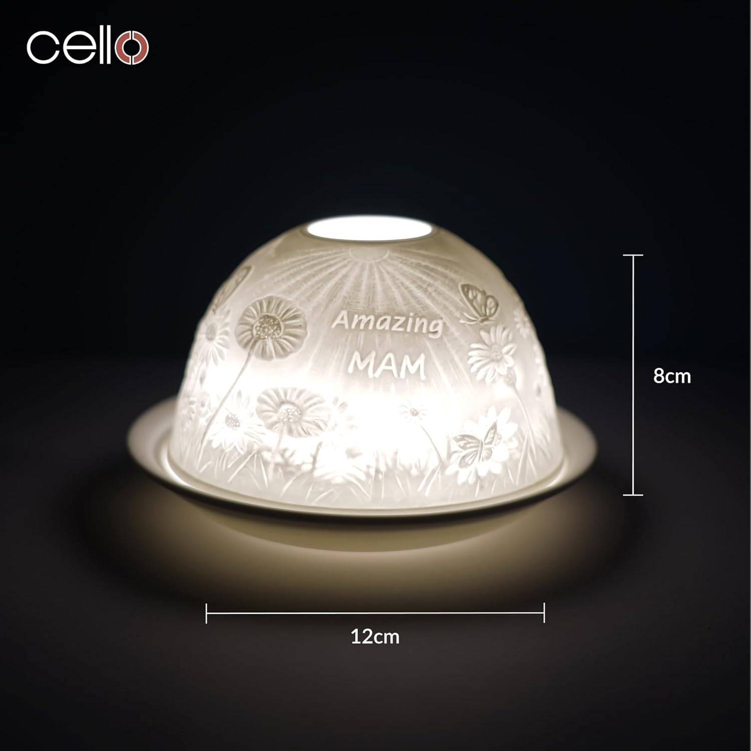 Thumbnail 4 de Cello Porcelain Tealight Holder Dome – “Amazing Mam” lithophane with 3D projection (LED or tealight)