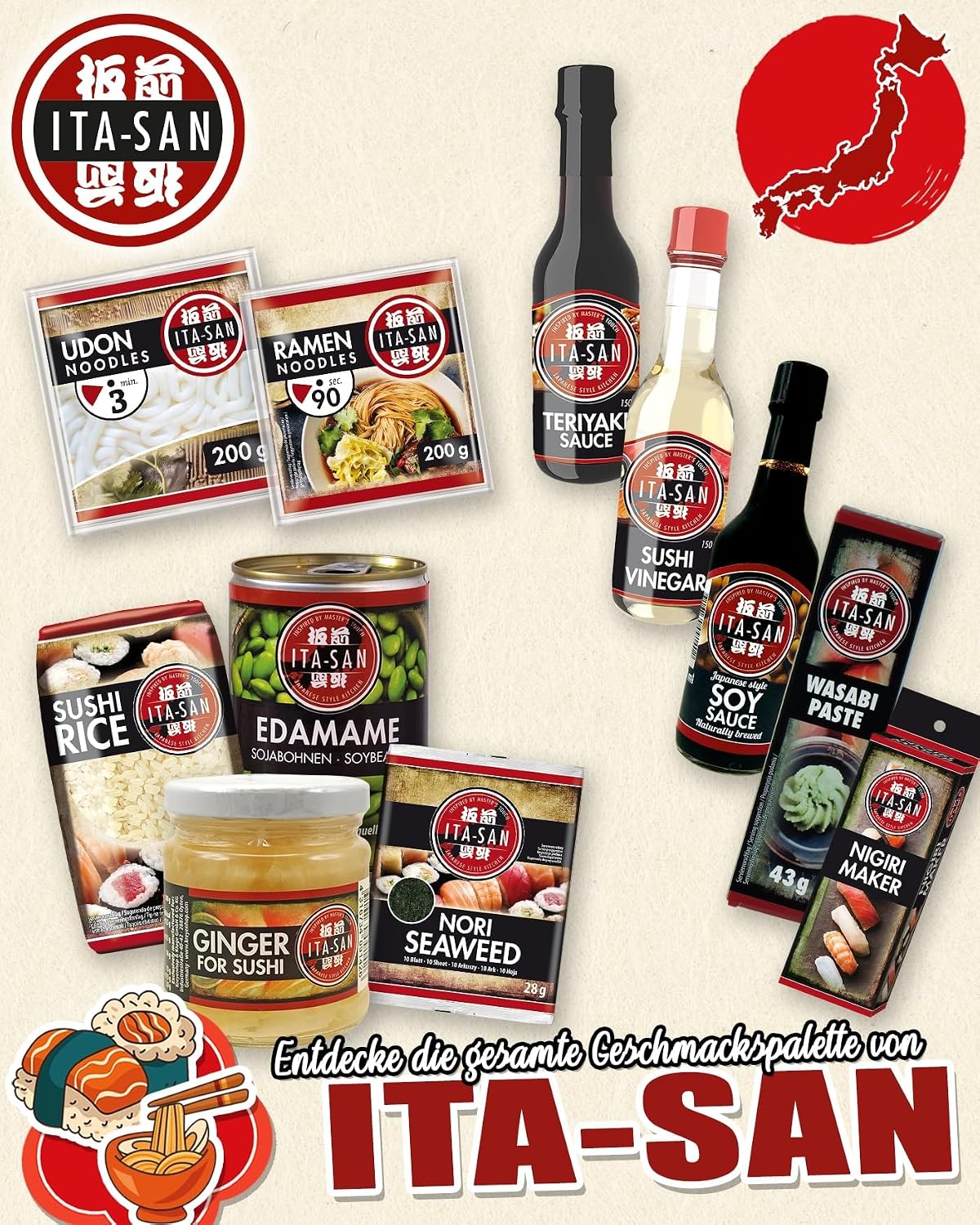Detalle 2 de ITA-SAN Sushi Set (9-teiliges Komplettset) – Ideal für Anfänger, zum Ausprobieren oder Verschenken