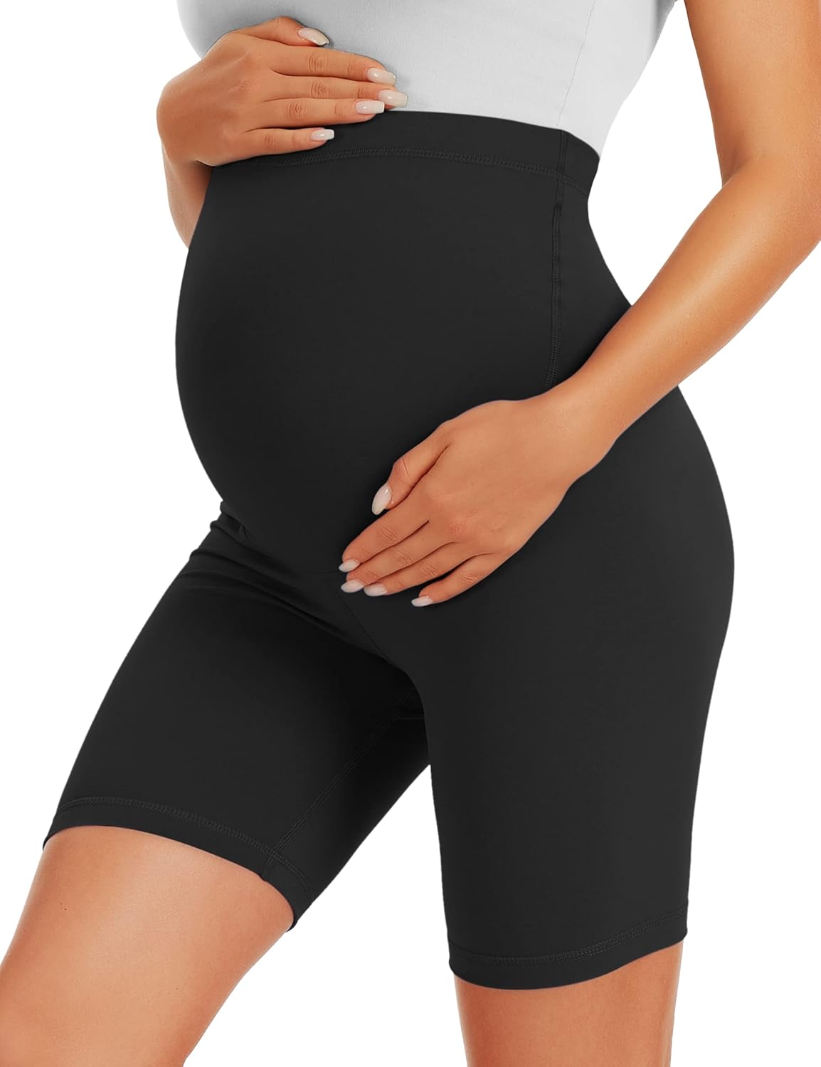 Thumbnail 4 de VALANDY Creamlush maternity over-the-belly biker shorts (S–XL) for lounging, yoga and everyday errands