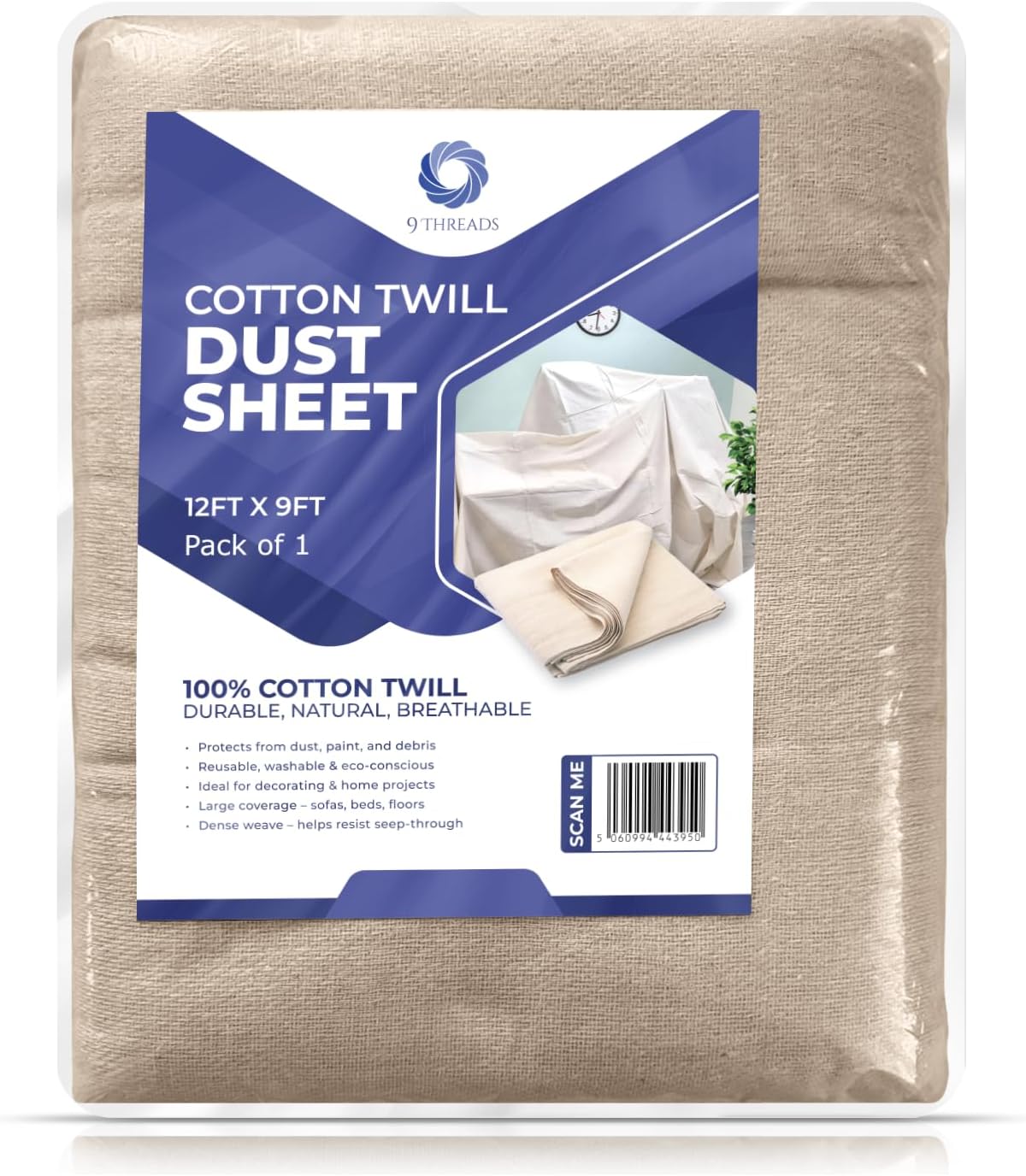 Thumbnail 6 de 9Threads Cotton Dust Sheets for Stairs: Washable, Reusable Protection for Decorating and Renovation