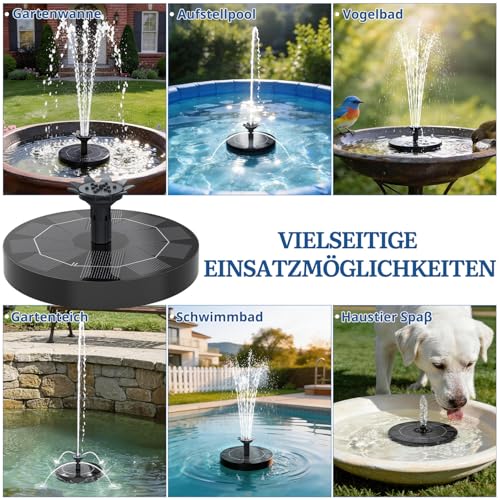 Thumbnail 7 de HOAMZ Solarbrunnen für Außen 3.0W | 160 mm, 4-in-1 Düse, schwimmende Pumpe für Garten, Teich, Vogelbad