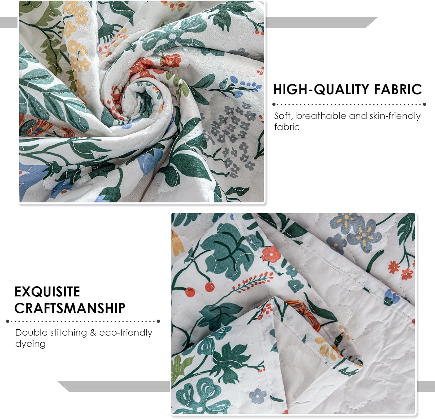 Thumbnail 3 de Travan 3-Piece Quilt Set: Lightweight All-Season Garden Floral Quilt with Shams (Queen)