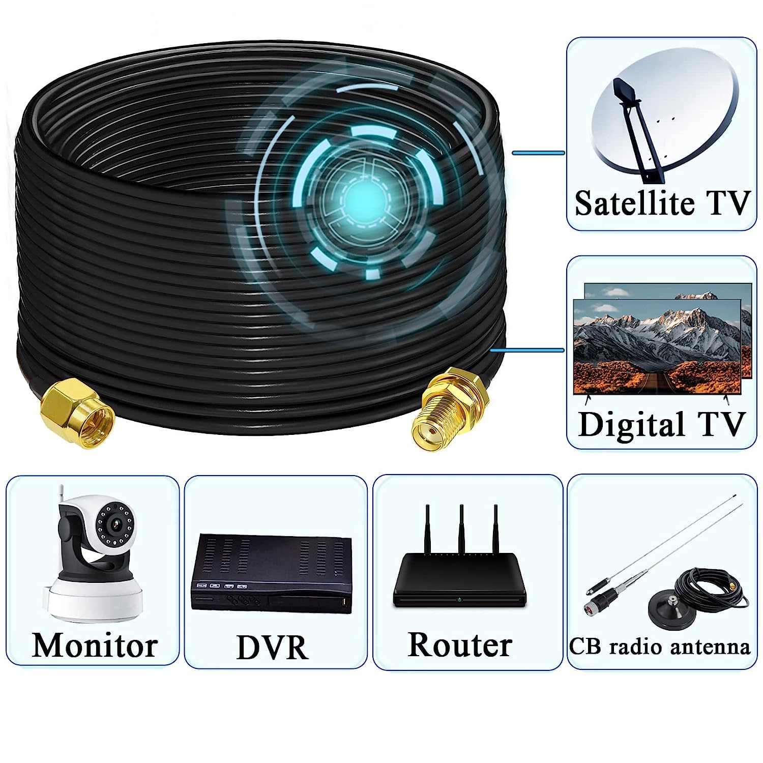 Detalle 2 de TUOLNK 20M WiFi Antenna Extension Cable (SMA Male to SMA Female, RG58, 50 Ohm)