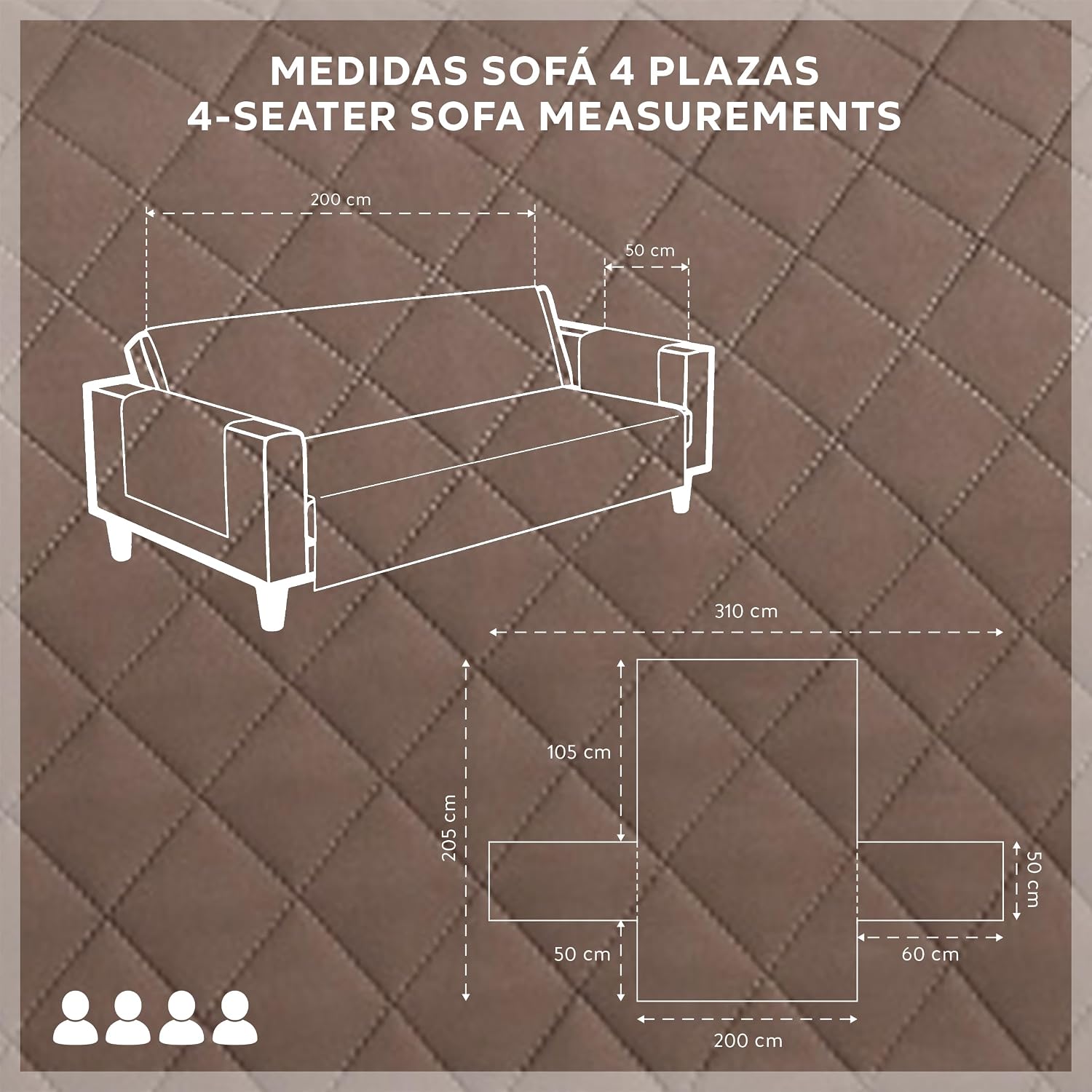 Thumbnail 2 de Textilhome Malu funda sofá 4 plazas 200 cm