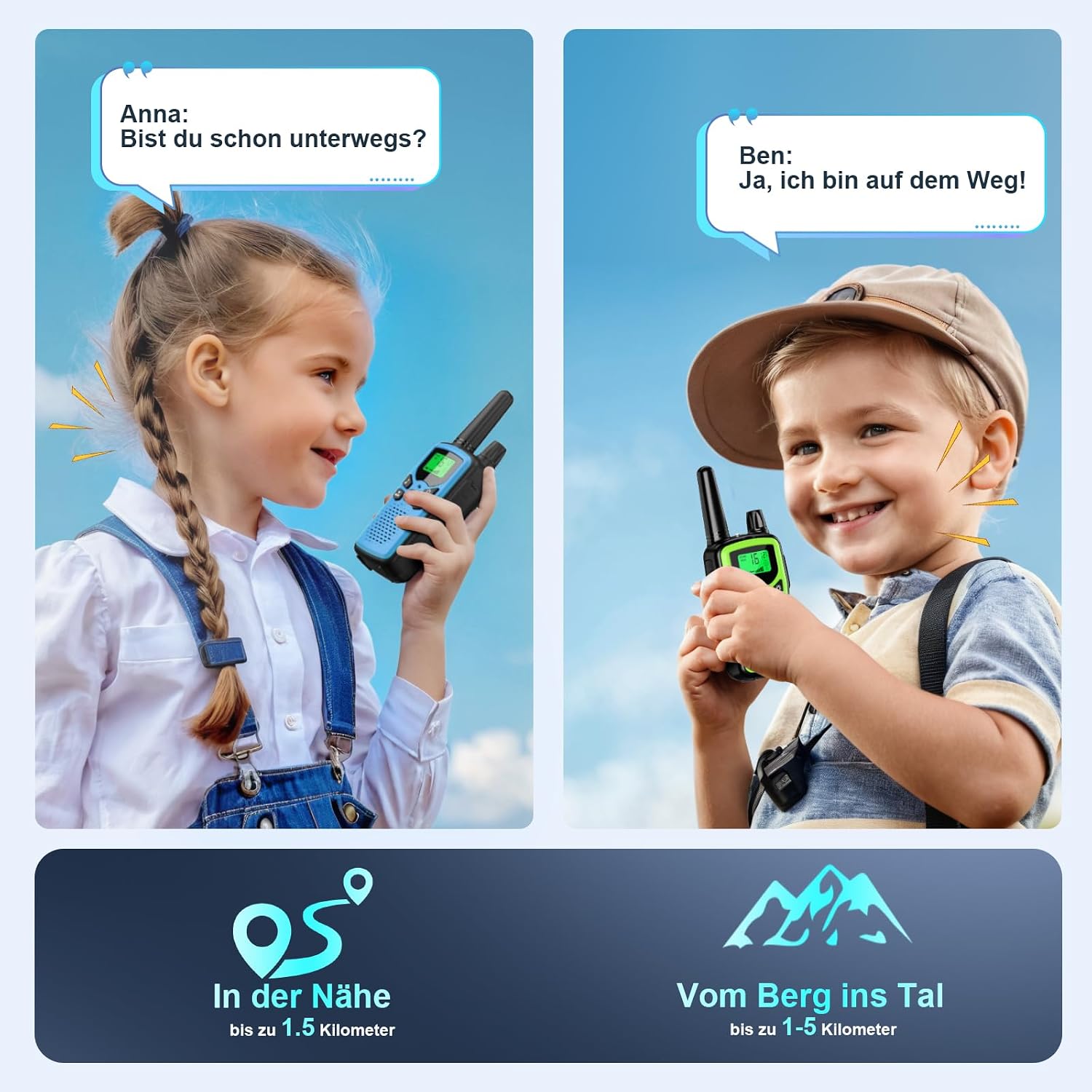 Detalle 2 de Rabigala Walkie Talkie 3er Set Kinder 5 km Reichweite