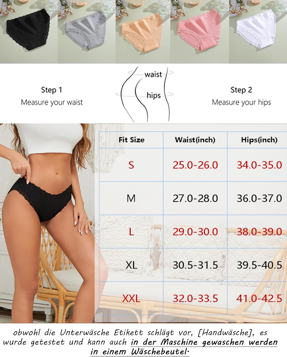 Thumbnail 6 de ALL OF SHE Mutande Donna in Cotone con Pizzo, confezione da 5 slip (taglie S-2XL)