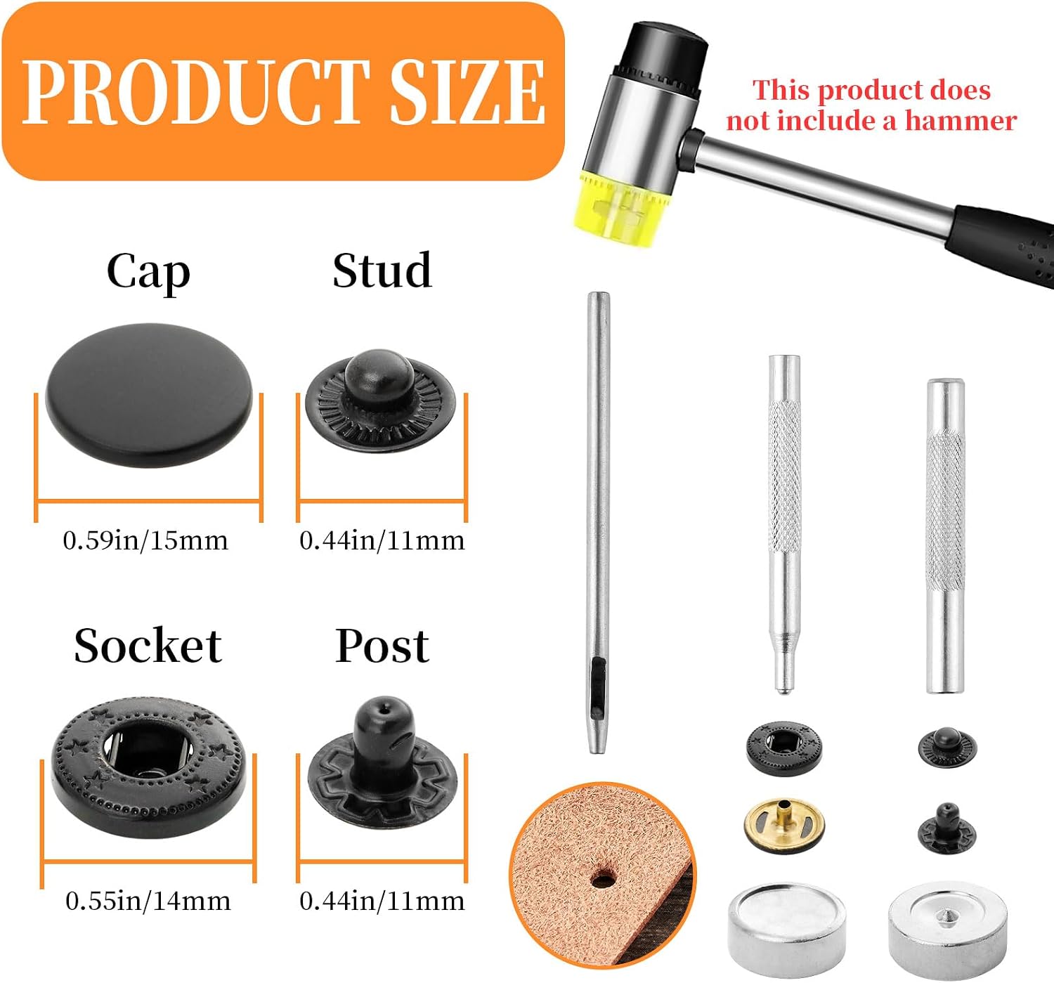 Detalle 2 de DEVPSISR Leather Snap Fastener Kit, 15mm